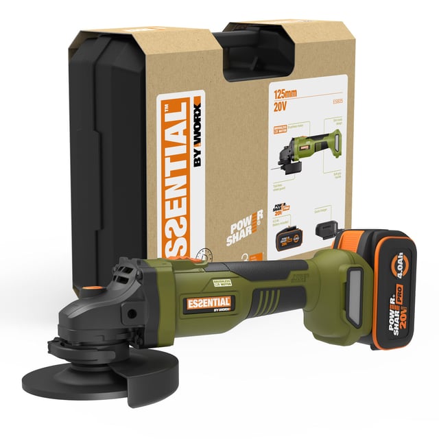 Meuleuse sans fil brushless 125 mm 20V ESSENTIAL BY WORX Es805 + 1 batterie 4Ah
