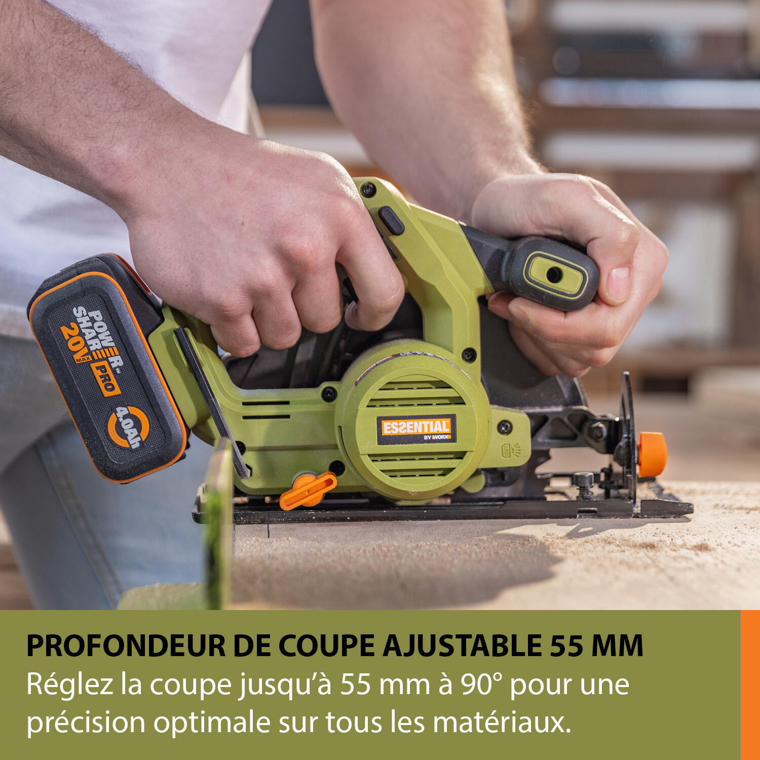 Scie circulaire circulaire sans fil 20V ESSENTIAL BY WORX ES535 + 1 batterie 4Ah - 4