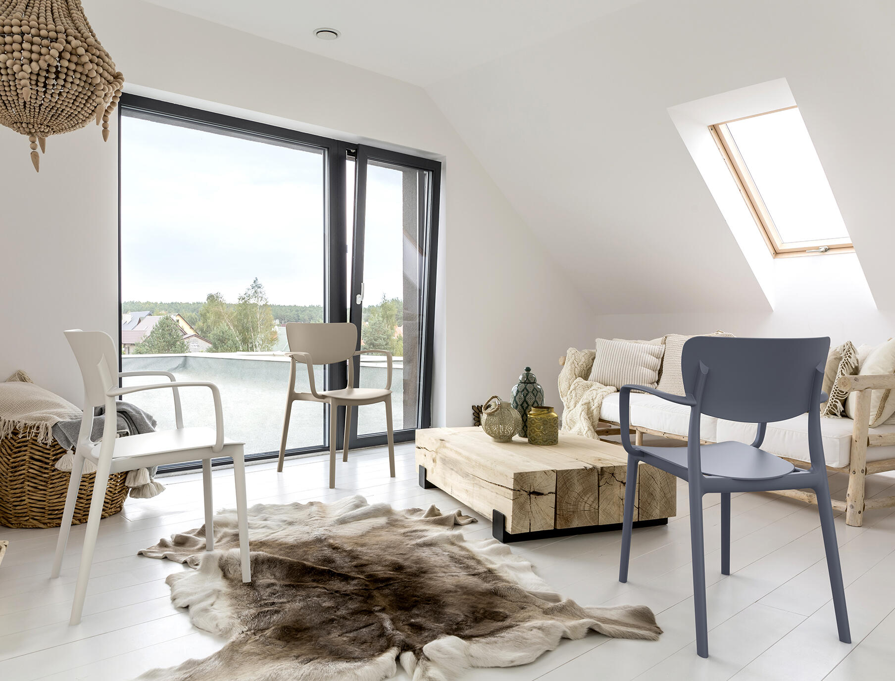 Sedia da giardino con braccioli Lisa FIAM, struttura e seduta in polipropilene tortora - 2