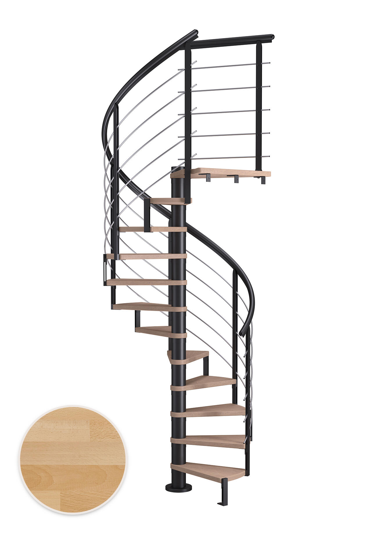 Escalier en colimaçon acier noir 11 marches hêtre huilé Ø120, Montreal design - 2