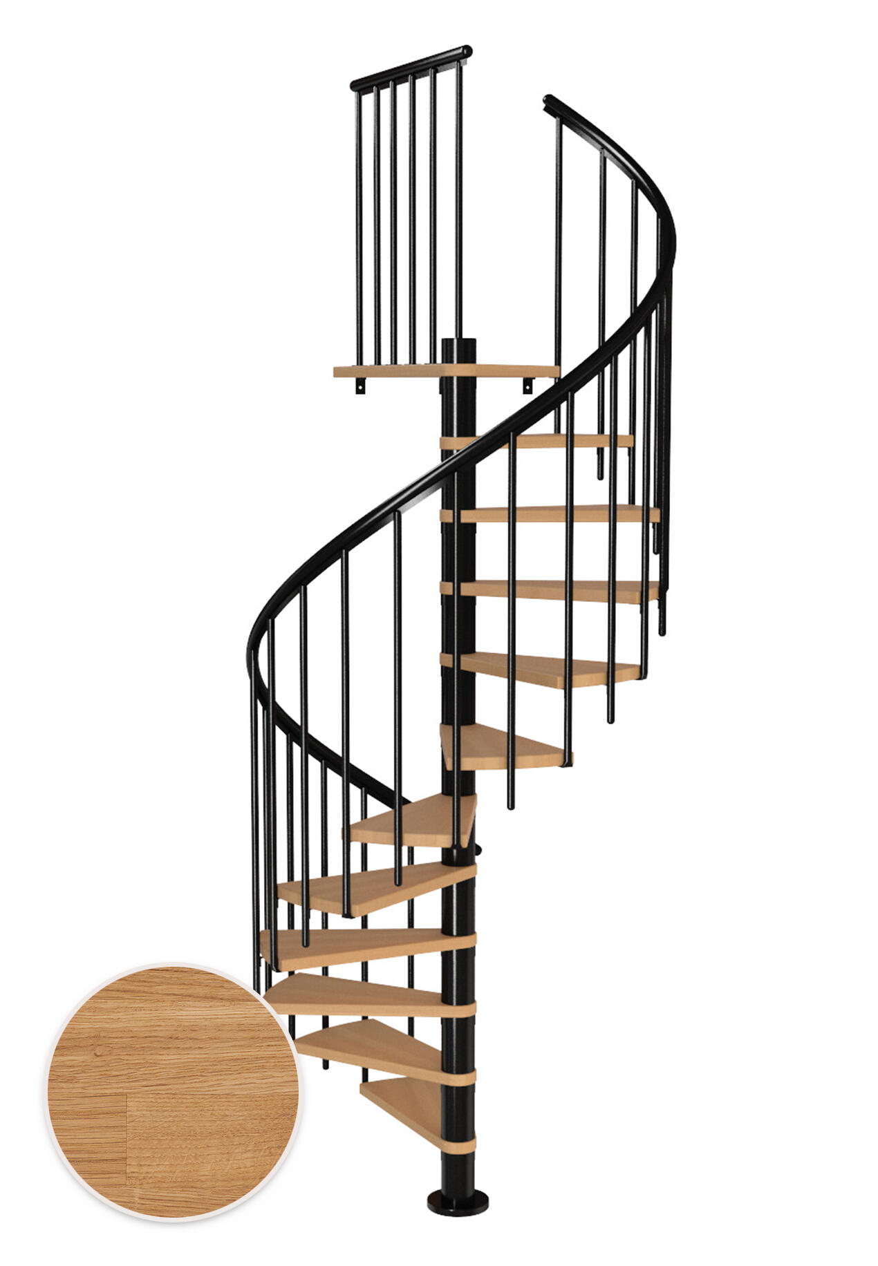 Escalier en colimaçon acier noir 11 marches chêne huilé Ø140, Montreal classic3 - 2
