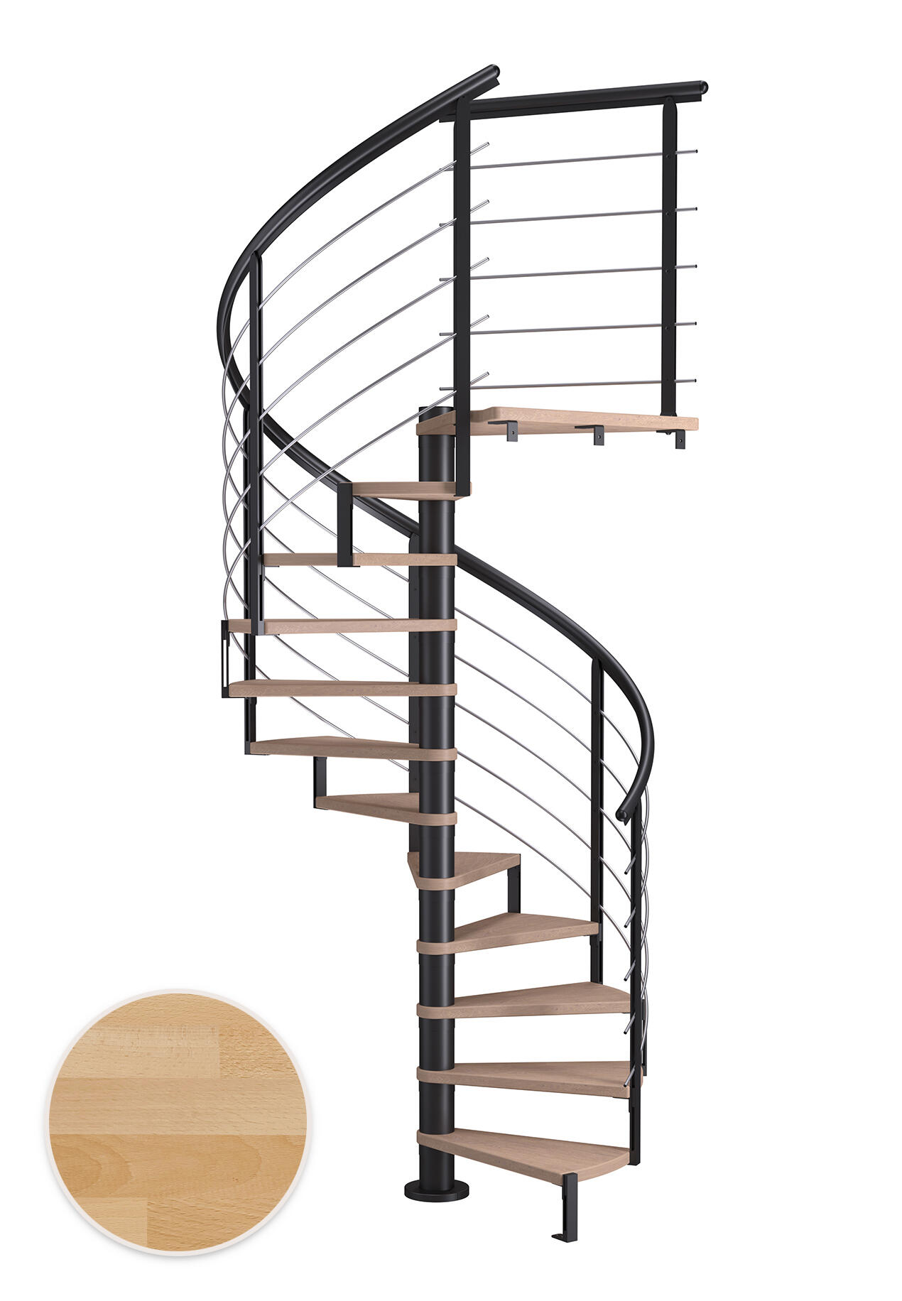 Escalier en colimaçon acier noir 13 marches hêtre huilé Ø140, Montreal design - 2