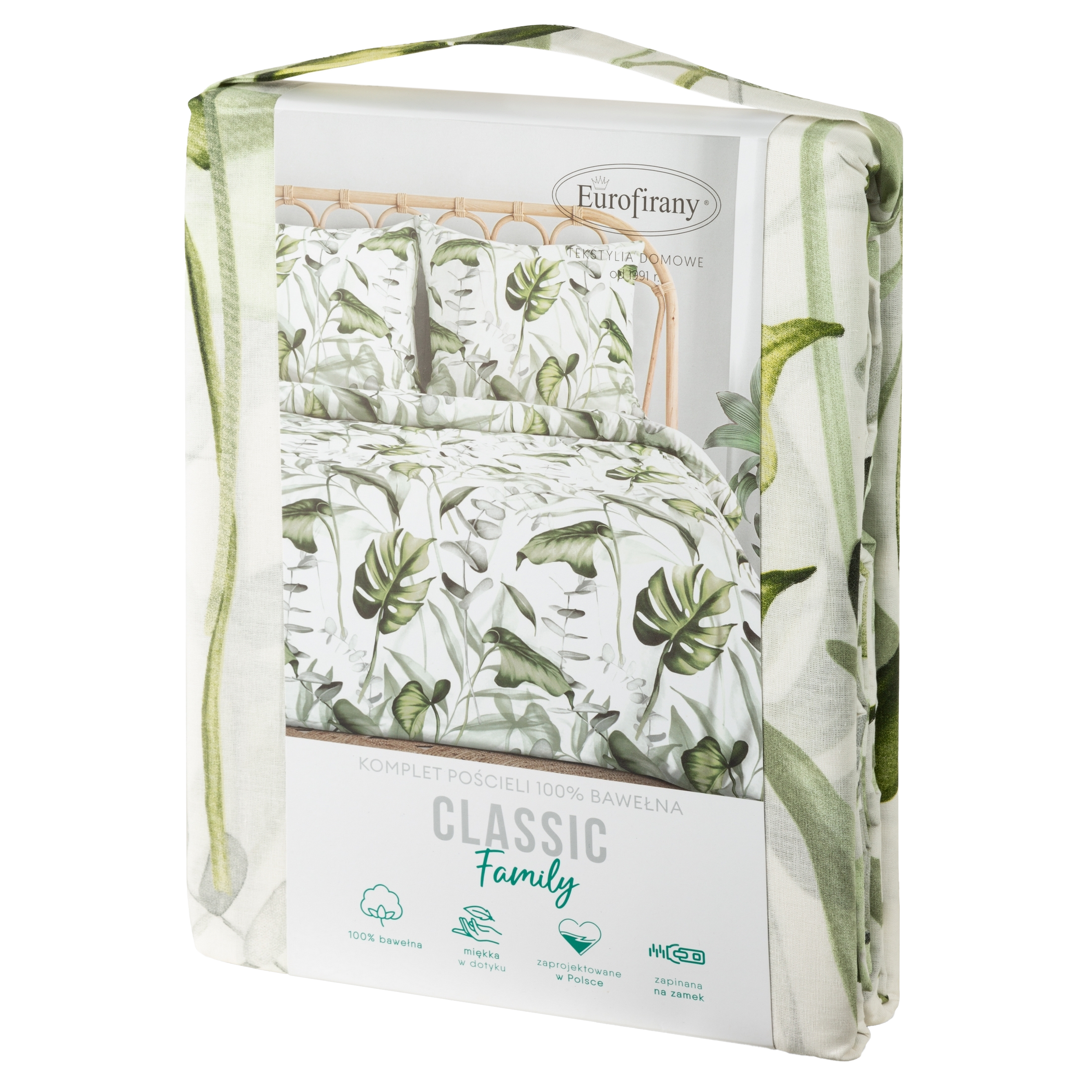 Pościel 220x200 cm Ellen Monstera bawełna zielono-biała - 4
