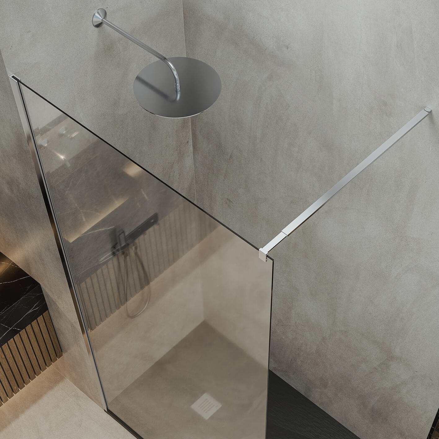 Mampara de ducha fija transparente Six perfil aluminio cromo (99.9-100.1)x195 cm cristal 6mm reversible antical 1 barra de estabilización de 100 cm ajustable - 3