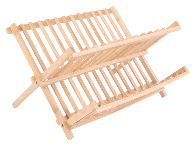 Escurreplatos de bambú plegable 24x33x40,3 cm