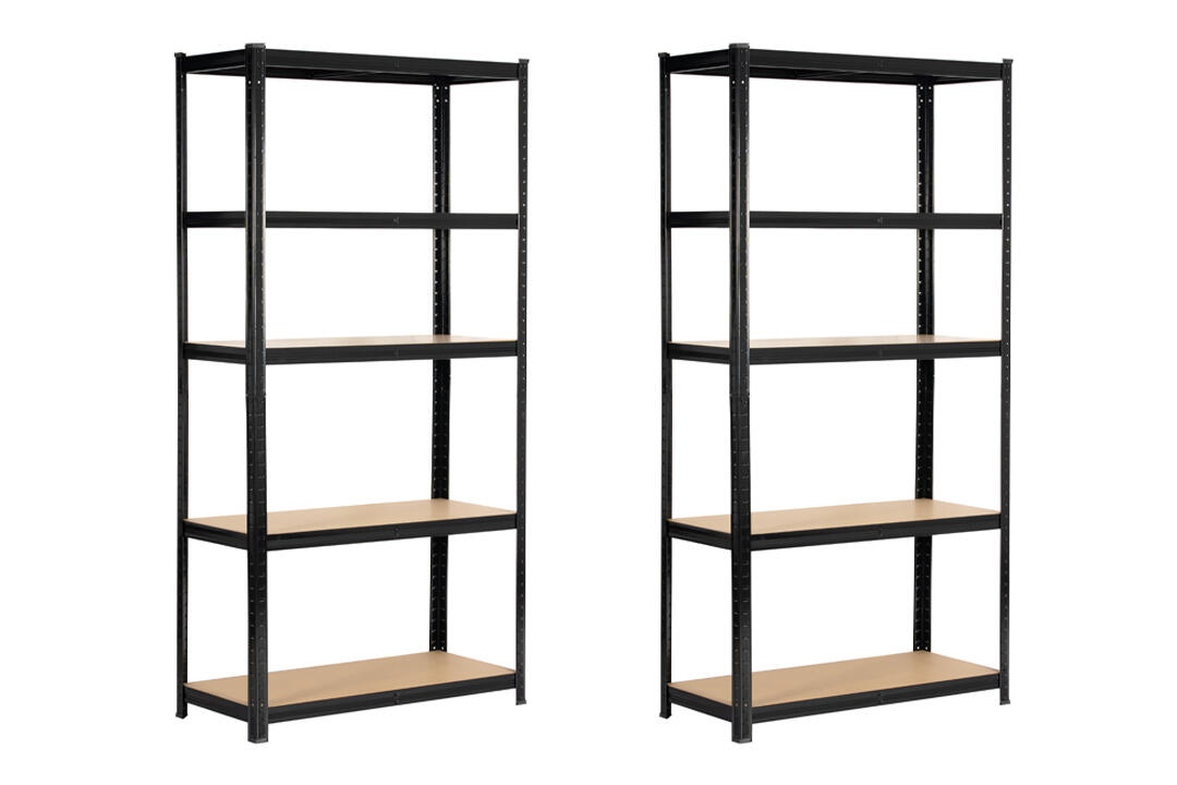 Pack de 2 estanterías metálicas color negro 5 baldas ajustables 180x90x40cm y 1250kg carga max