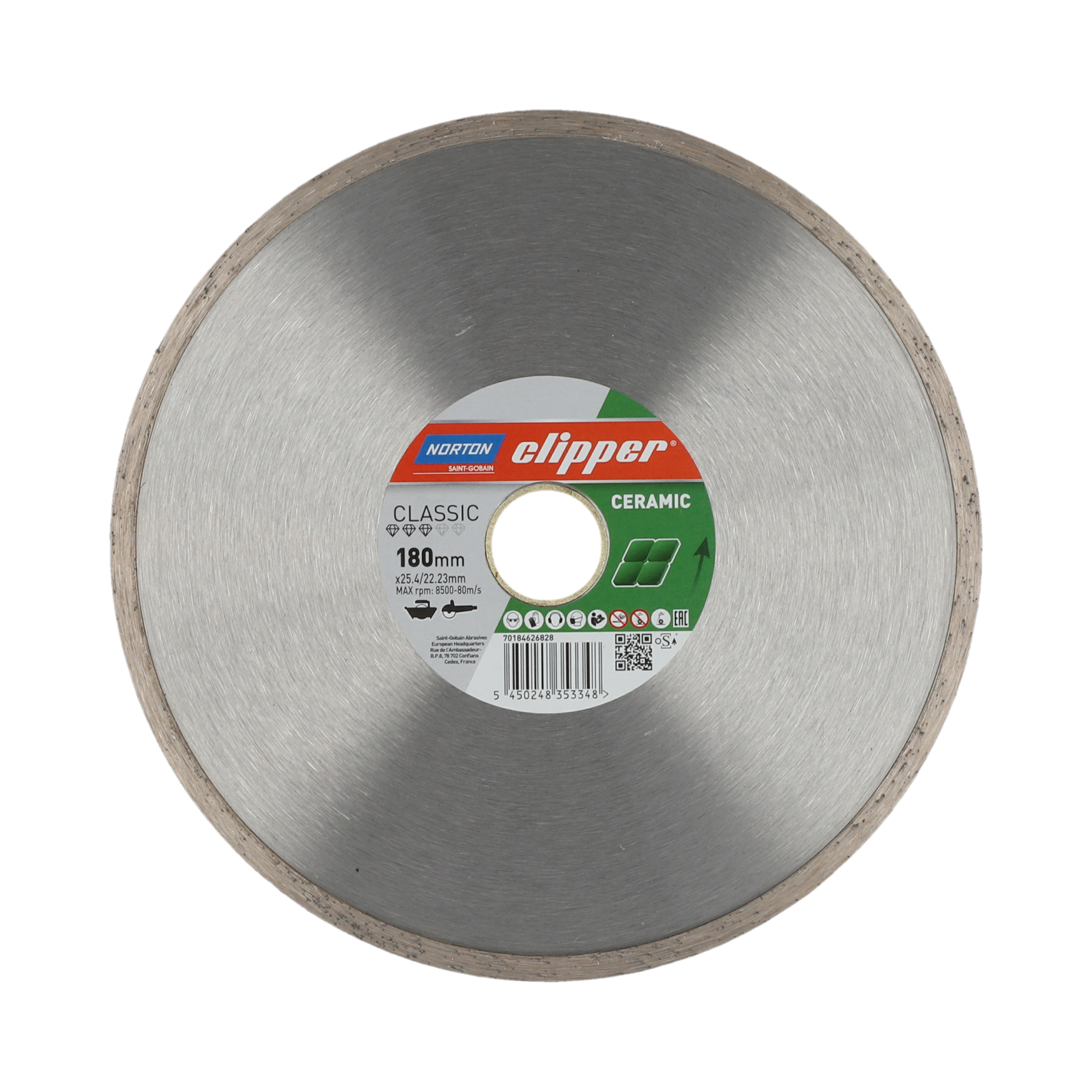 Tarcza diamentowa pełna 180 x 25,4/22,23 mm CLIPPER CLASSIC CERAM NORTON