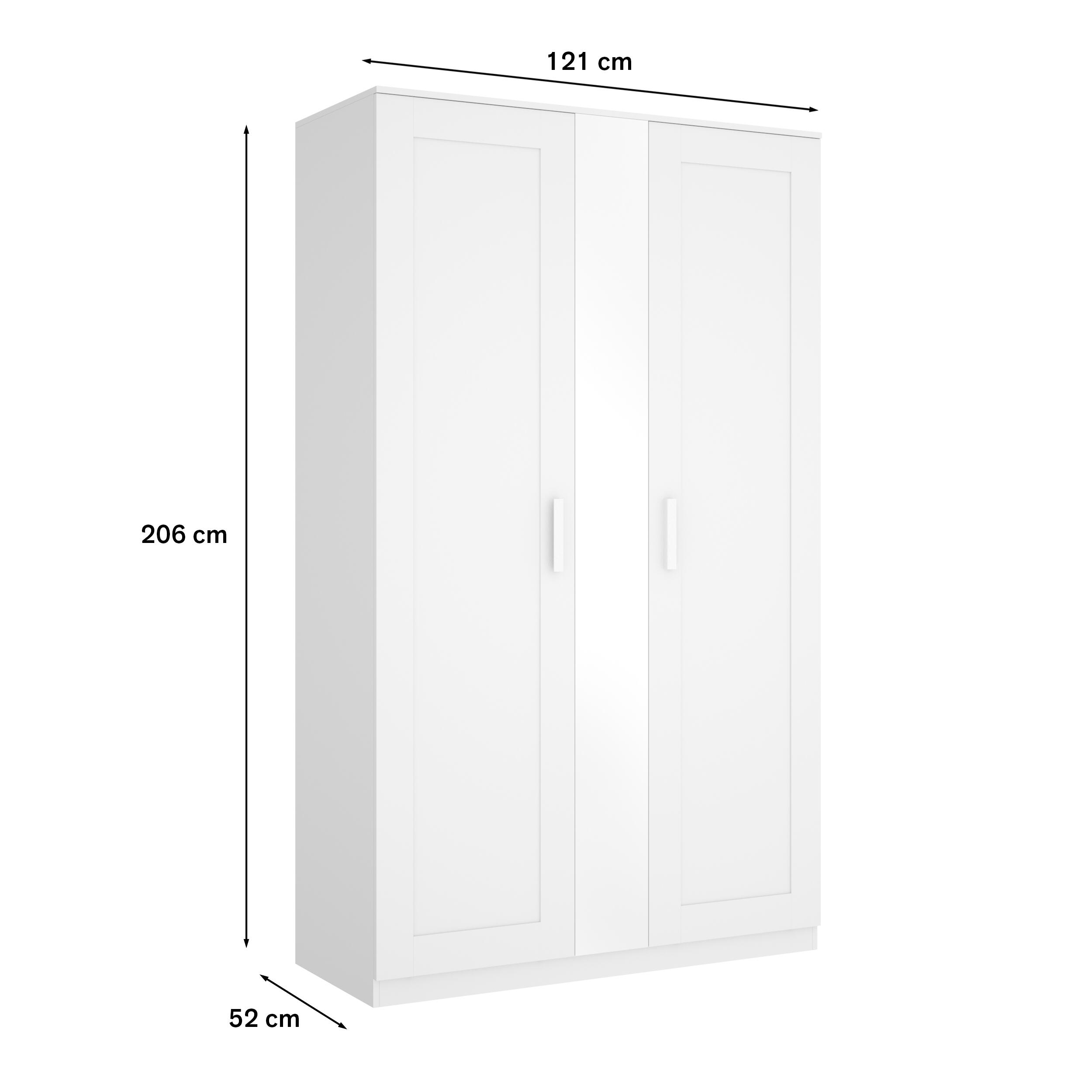 Armario puerta abatible Classic 120 espejo 121x206x52cm con 2 puertas color blanco  - 2