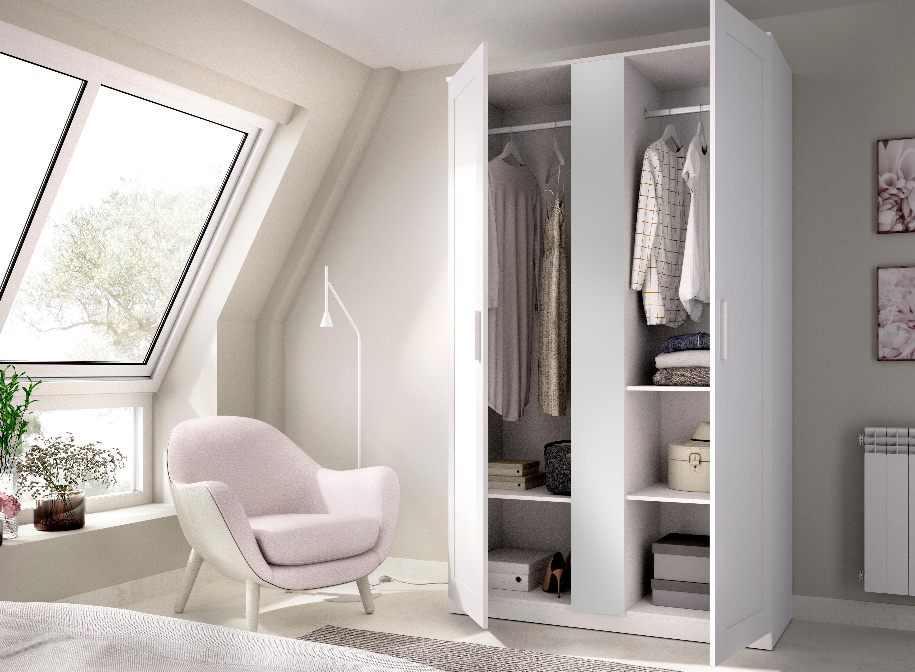 Armario puerta abatible Classic 120 espejo 121x206x52cm con 2 puertas color blanco  - 6