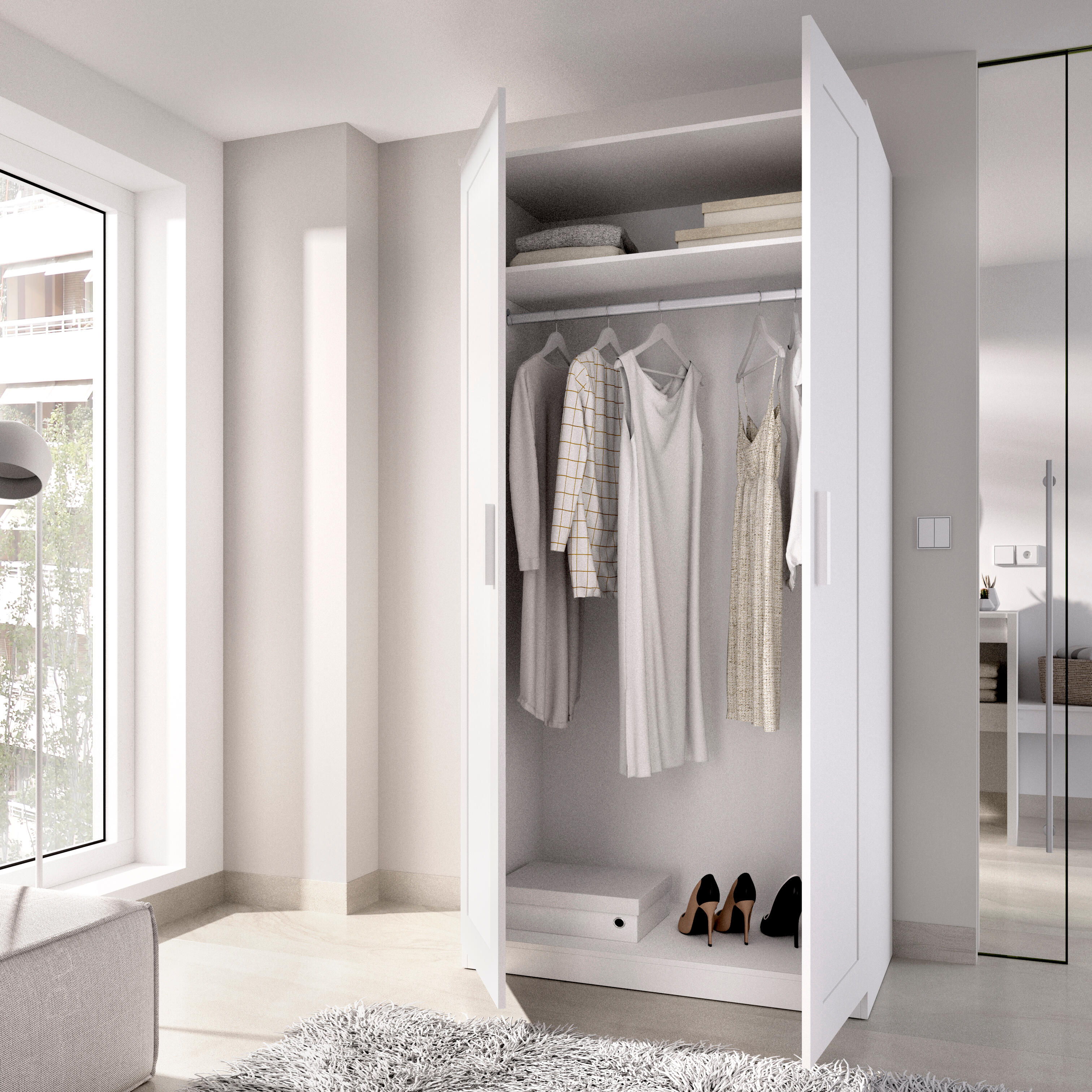 Armario puerta abatible Classic 100 100x206x52cm con 2 puertas color blanco - 7