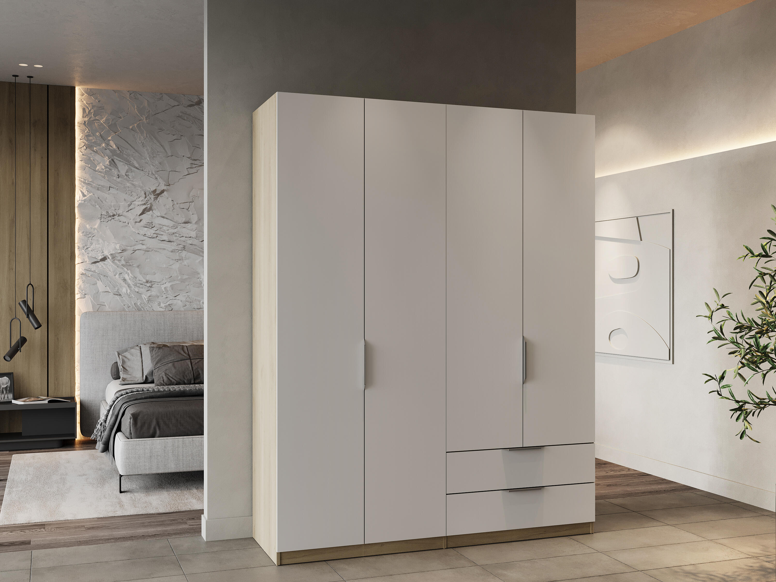 Armario puerta abatible Space 157.3x203x51.1cm con 4 puertas y 2 cajones color blanco - 3