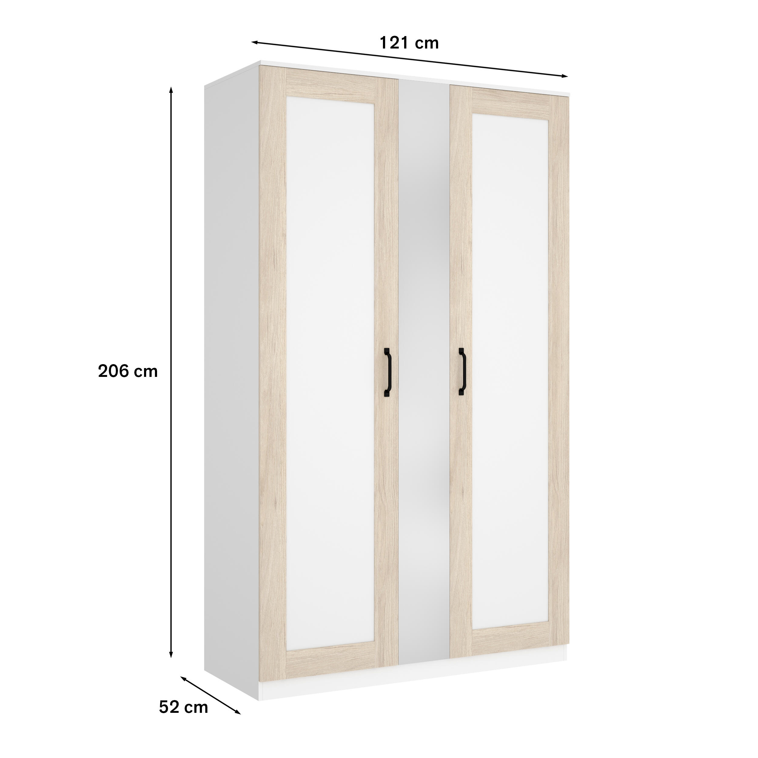 Armario puerta abatible Classic 120 espejo 121x206x52cm con 2 puertas color roble blanco  - 2