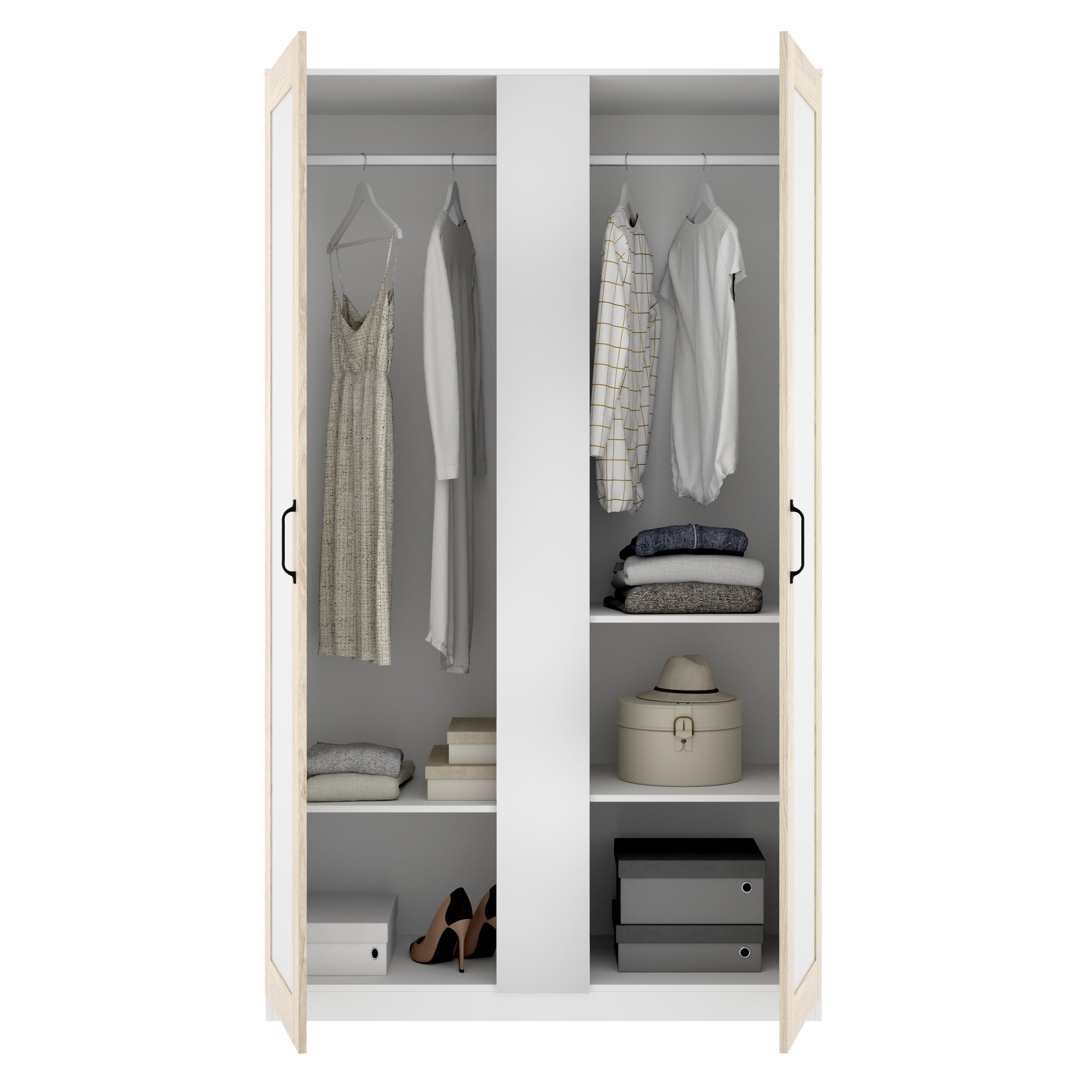 Armario puerta abatible Classic 120 espejo 121x206x52cm con 2 puertas color roble blanco  - 4