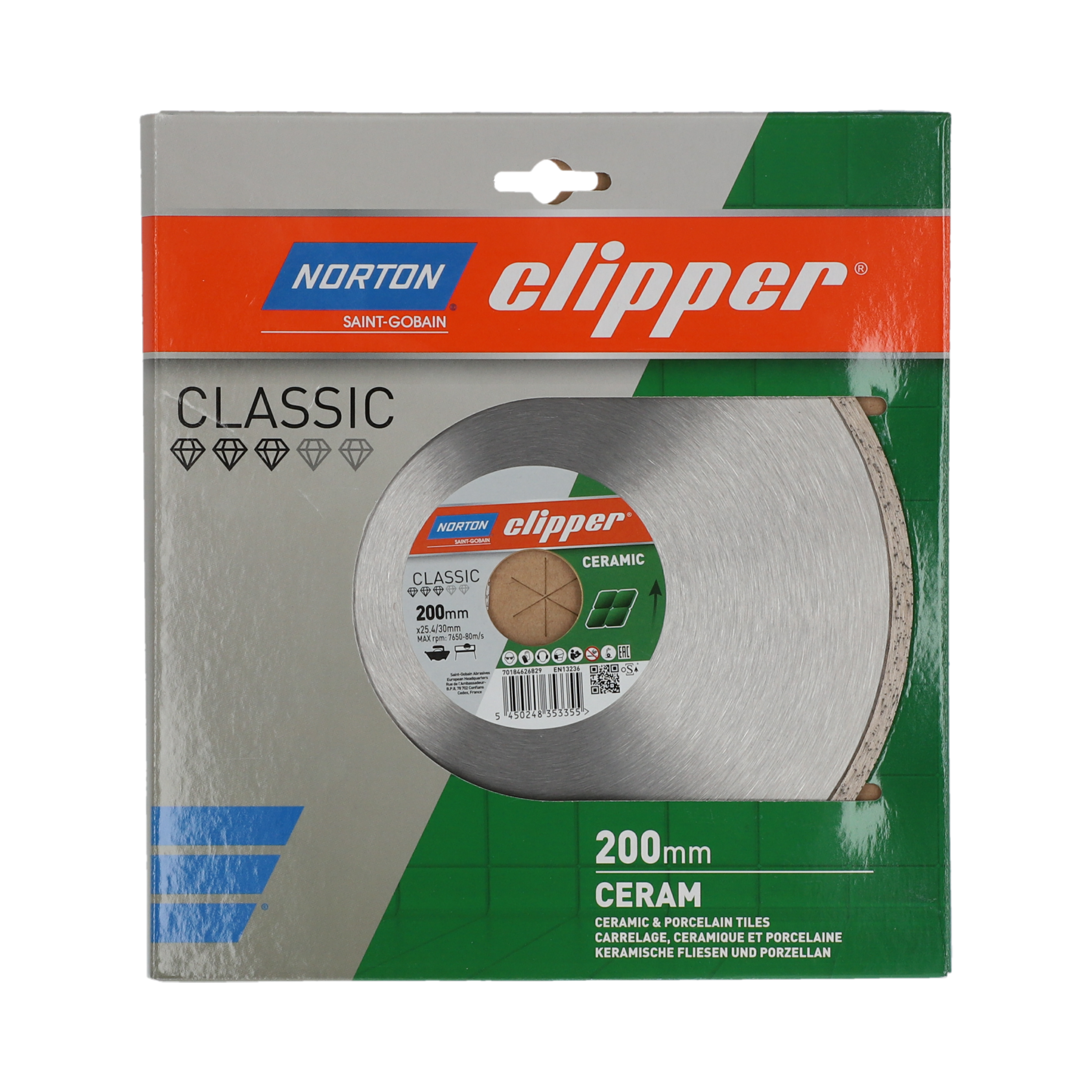 Tarcza diamentowa pełna 200 x 25,4 mm CLIPPER CLASSIC CERAM NORTON - 2