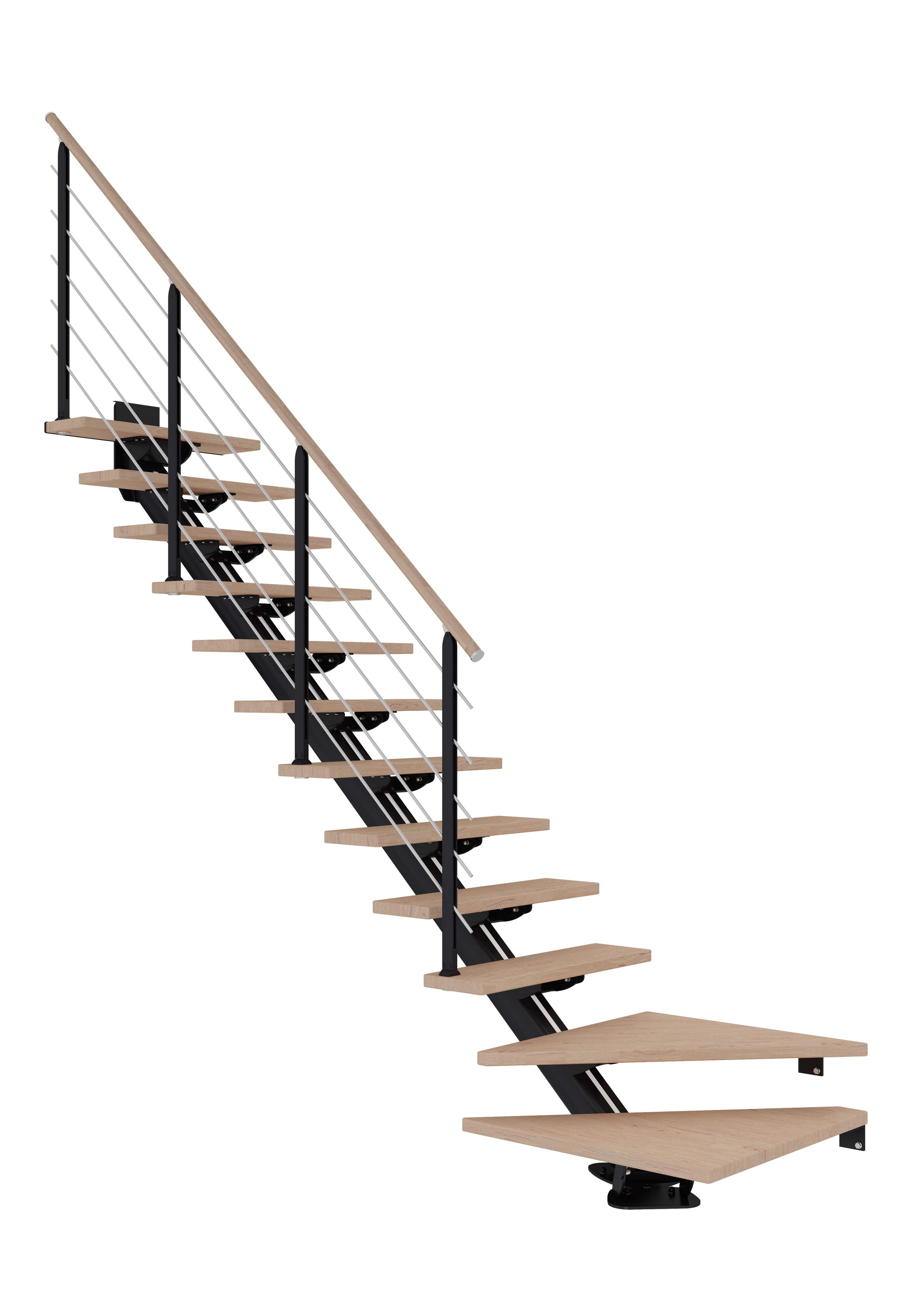 Escalier 1/4 tournant alu noir 11 marches chêne huilé blanc, Sydney design - 2