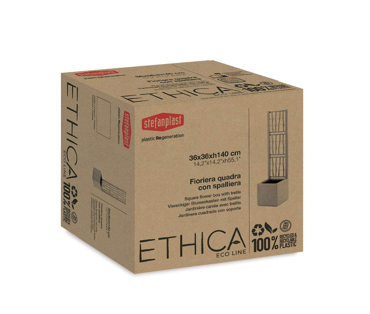 Fioriera con grigliato FIORIERA ETHICA QUADRA STEFANPLAST in polipropilene grigio H 140 x L 36 x P 36 cm - 5