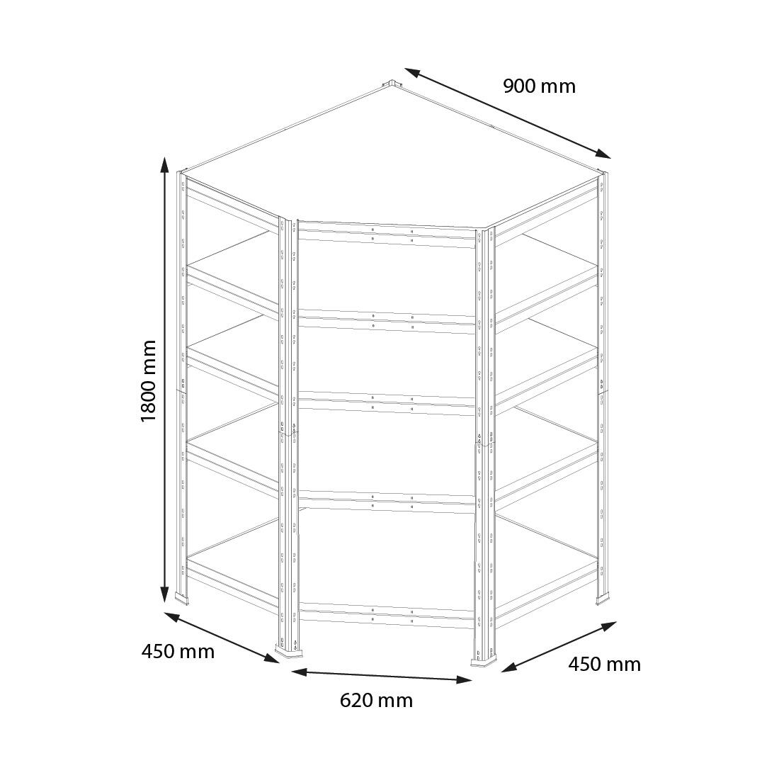 Estante metálica de canto 4 prateleiras madeira 180x90x45 cm 250 kg Ar Shelving - 9