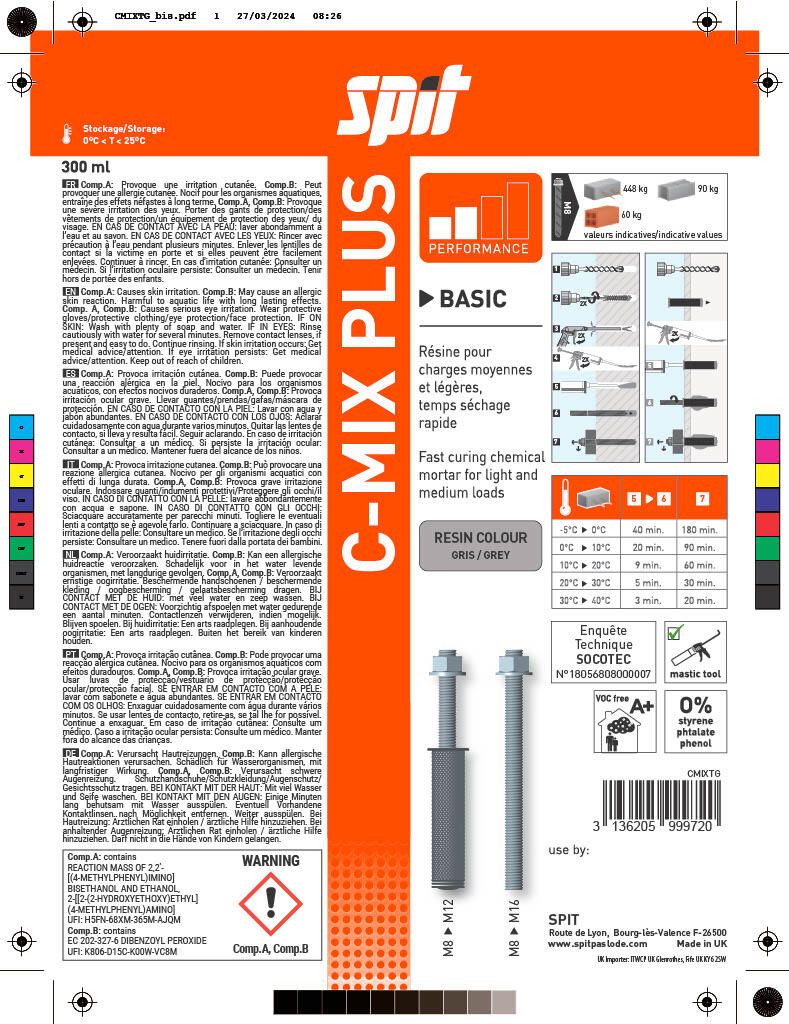 Cartouche de scellement chimique 300 ml ton pierre + 4 buses - SPIT C-MIX PLUS (Lot de 2) - 2