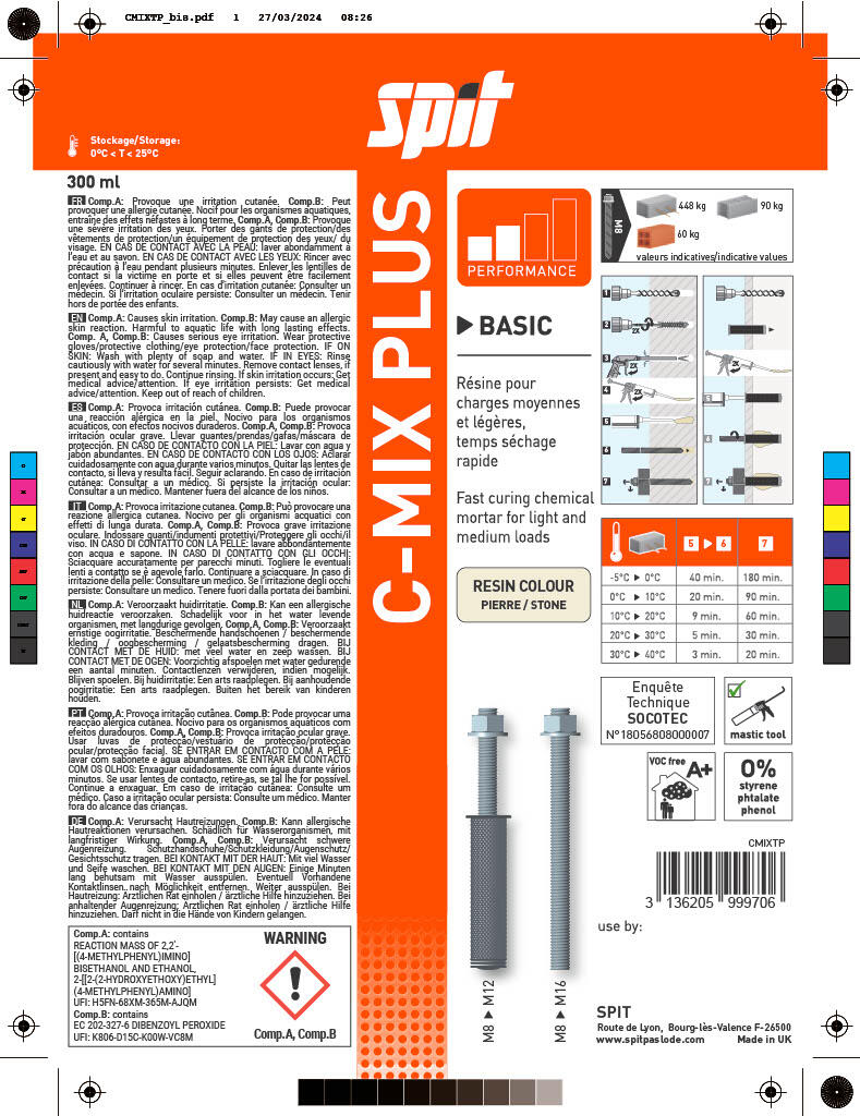 Cartouches de scellement chimique 300 ml gris + 4 buses - SPIT C-MIX PLUS (Lot de 2) - 2