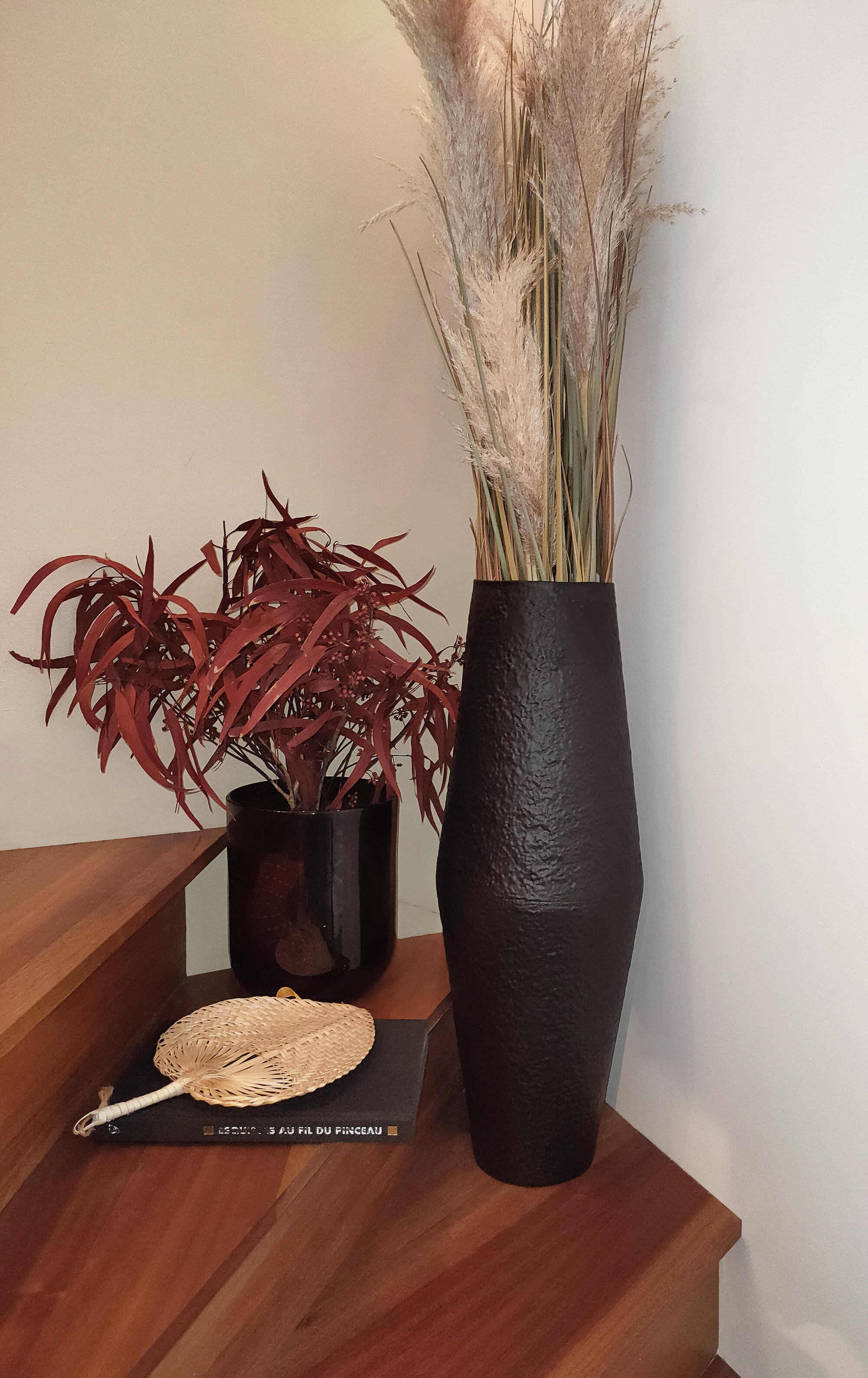 Vase en métal martelé, noir H.65 x D.22 cm - 3