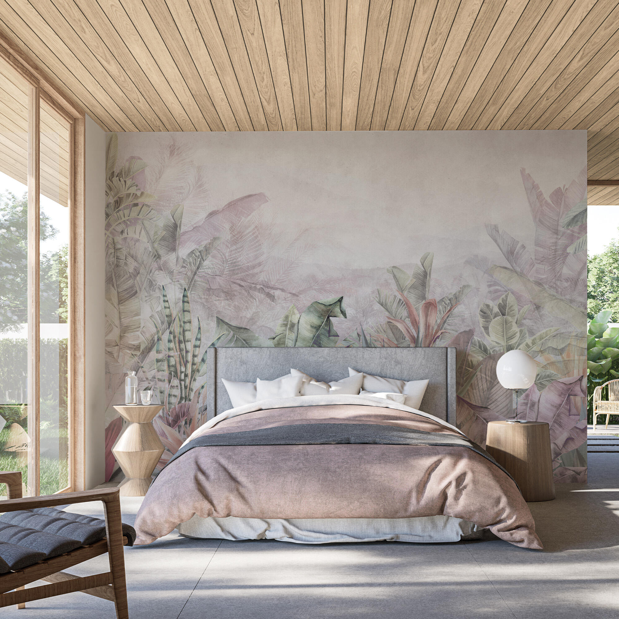 Mural adhesivo vinilo texturado limpieza con paño húmedo naturaleza tropical sage multicolor 385 x 280 cm motif