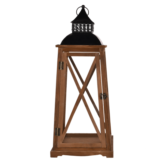 Latarnia drewniana na świeczkę 27x27x67 cm Matera brąz 4965