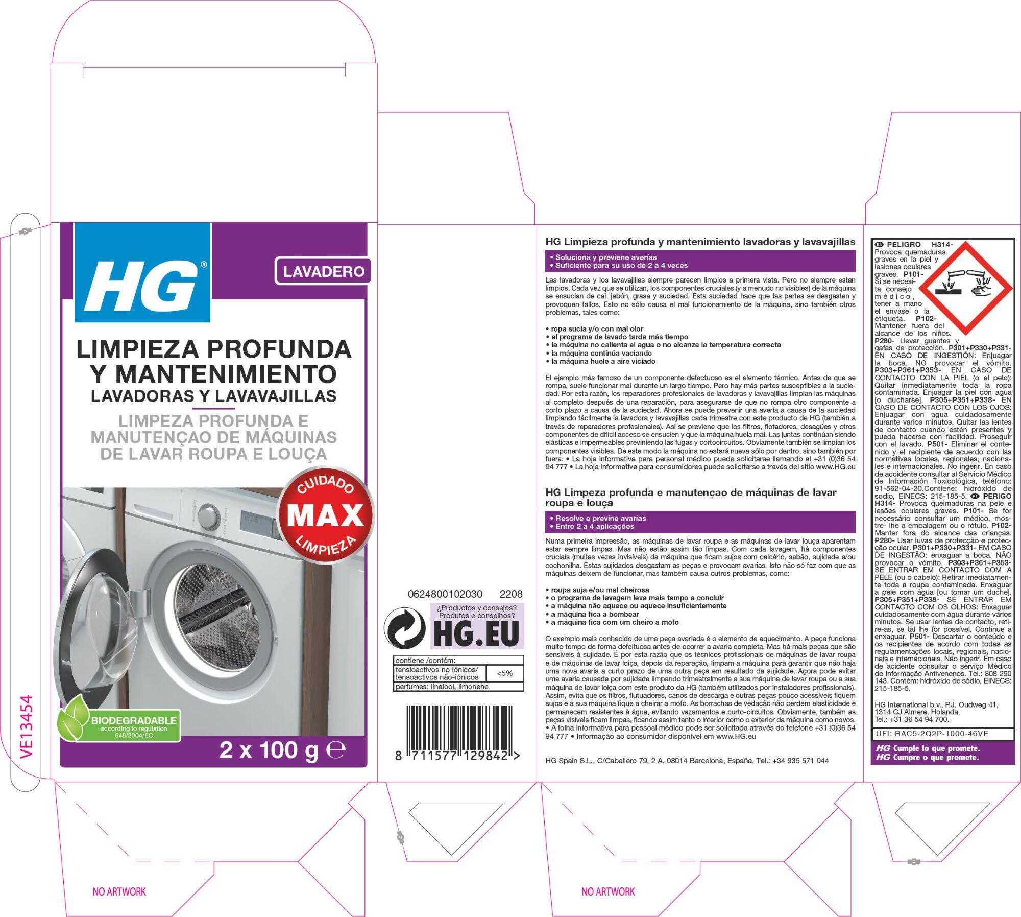 Limpeza e manutenção de máquina de lavar roupa e loiça 2 x 100 gr HG - 2