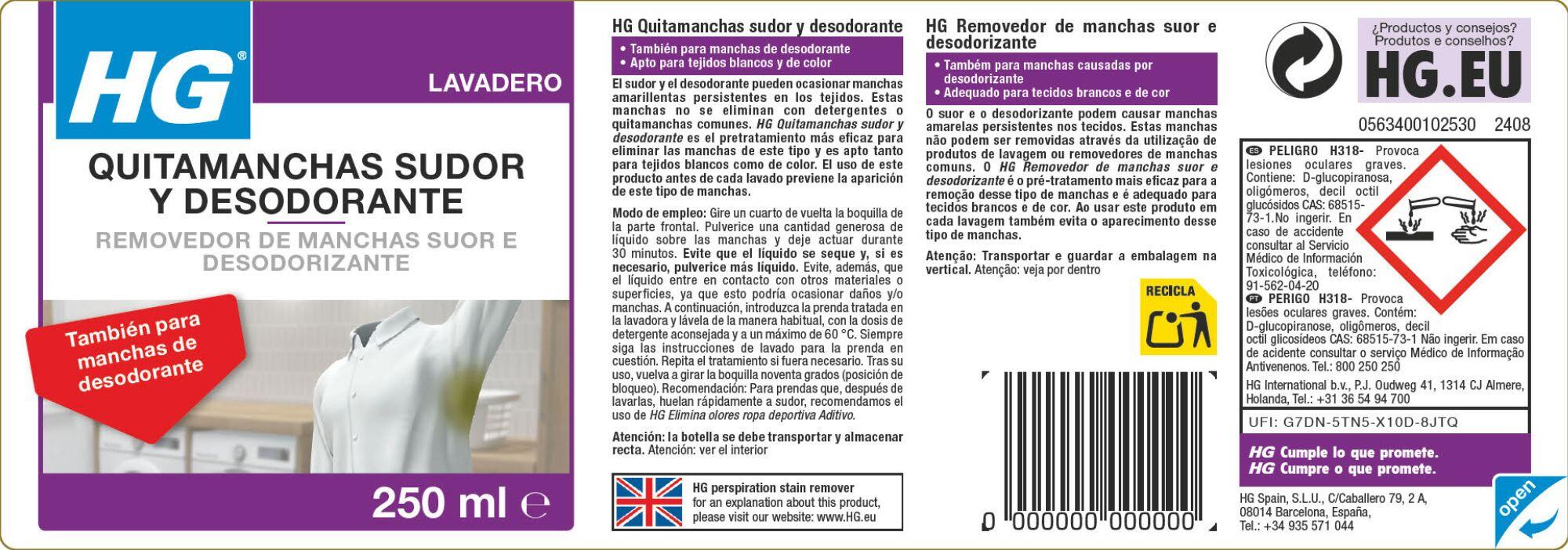 Removedor de manchas suor HG 250ML - 3