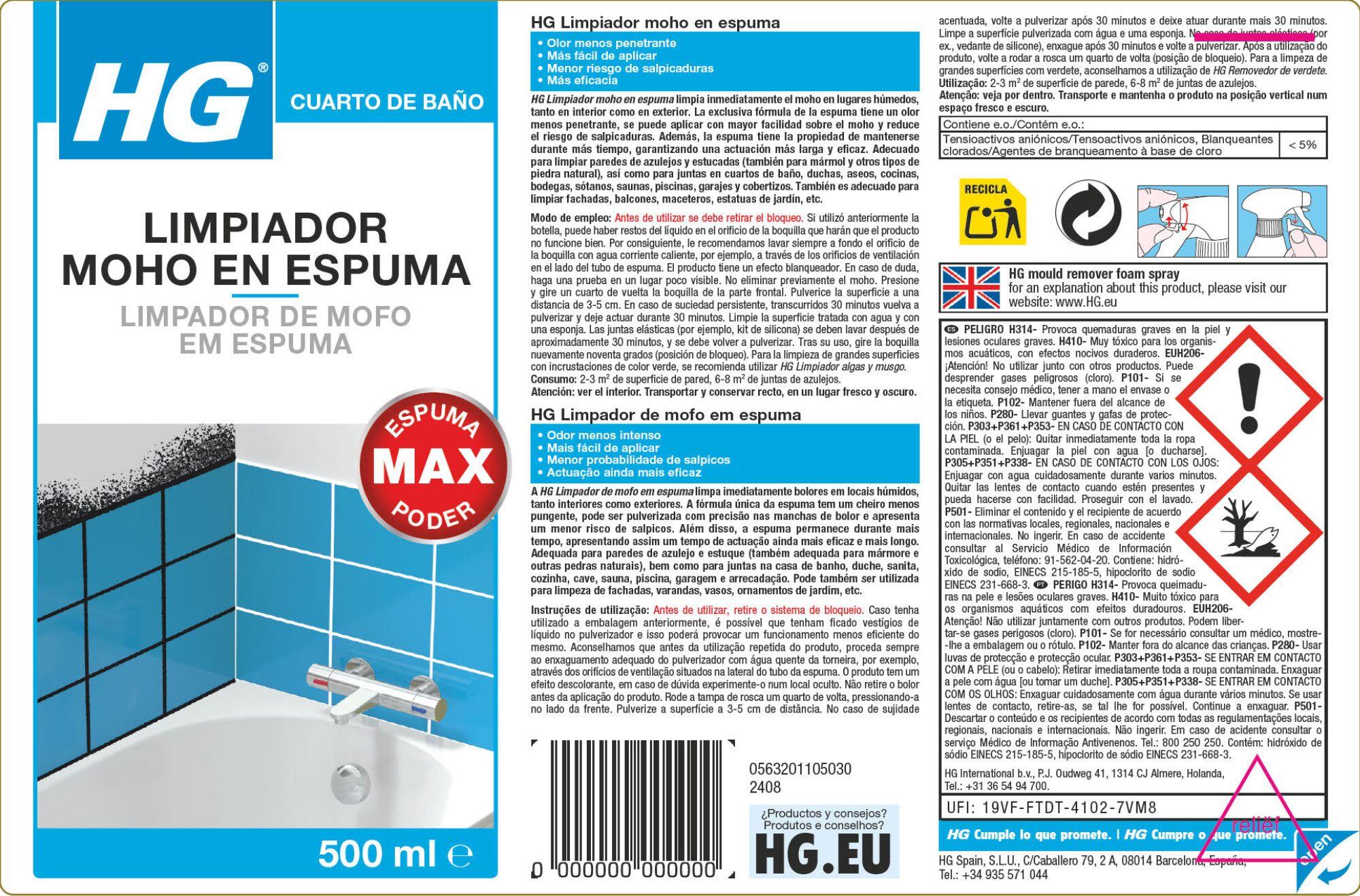 Spray limpador mofo em espuma 500 ml HG - 4