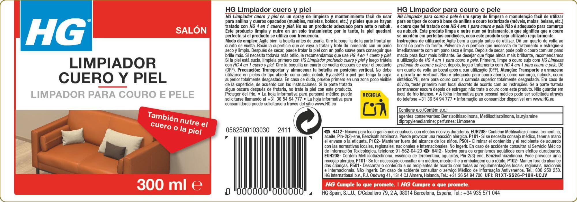 Produto de limpeza em spray para couro e pele HG 300 ML - 2
