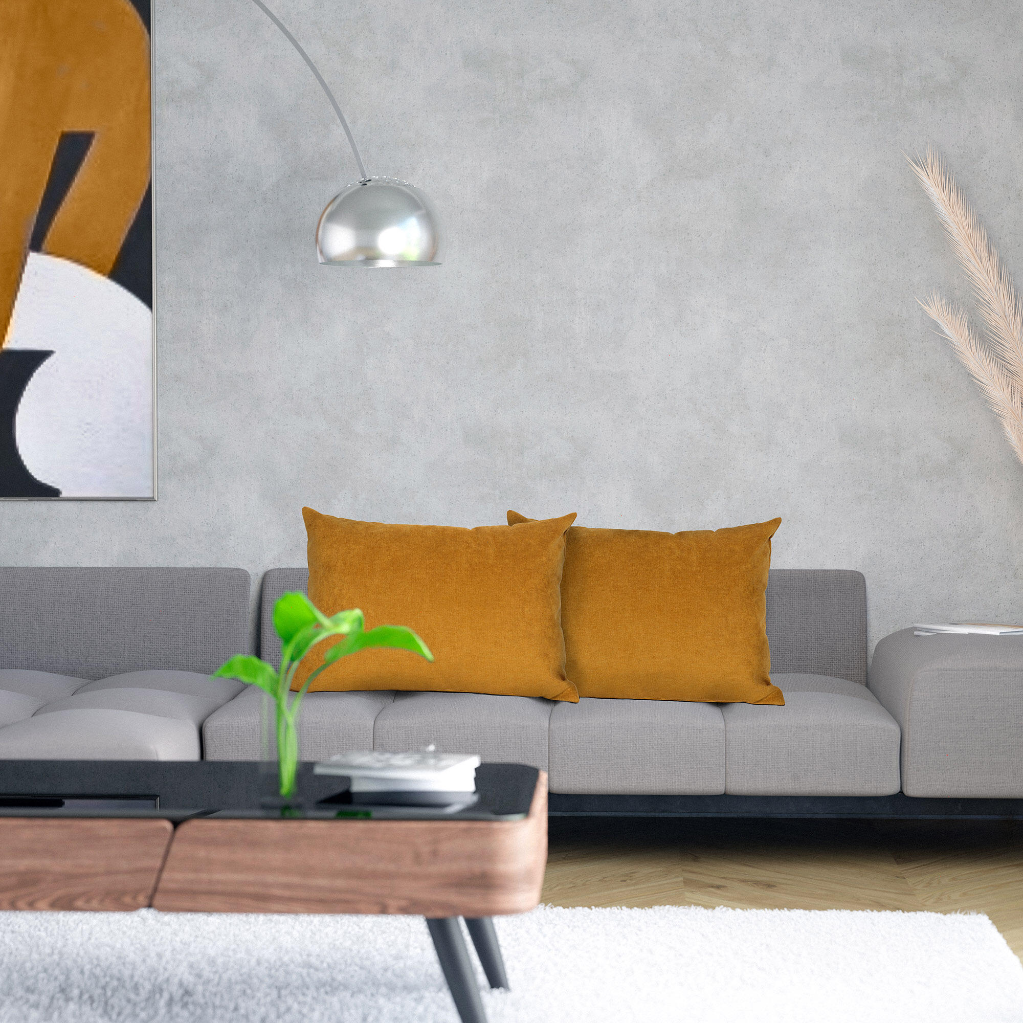 Cojín decorativo rectangular Orinoco-Matrix terciopelo poliéster liso mustard doble cara 60x40cm - 9