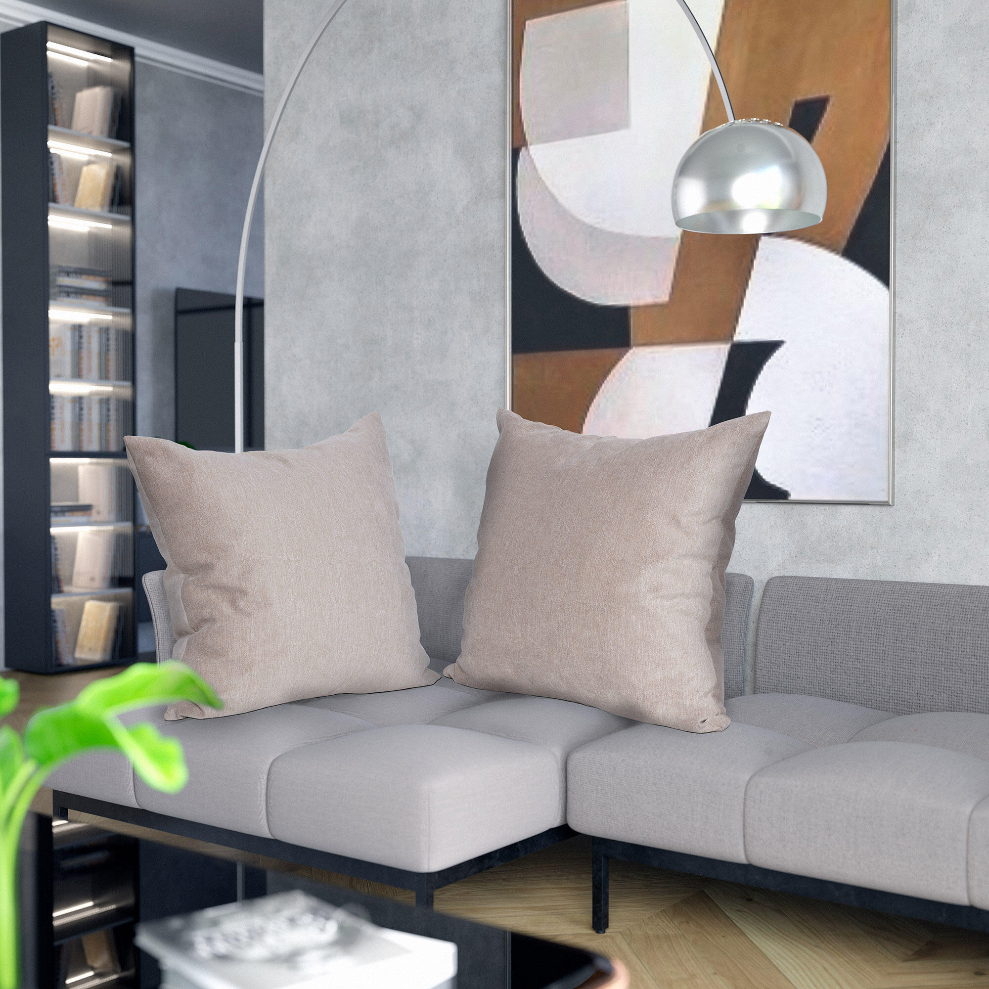 Cojín decorativo cuadrado Orinoco-Matrix poliéster terciopelo liso arena biscuit doble cara 60x60cm - 9