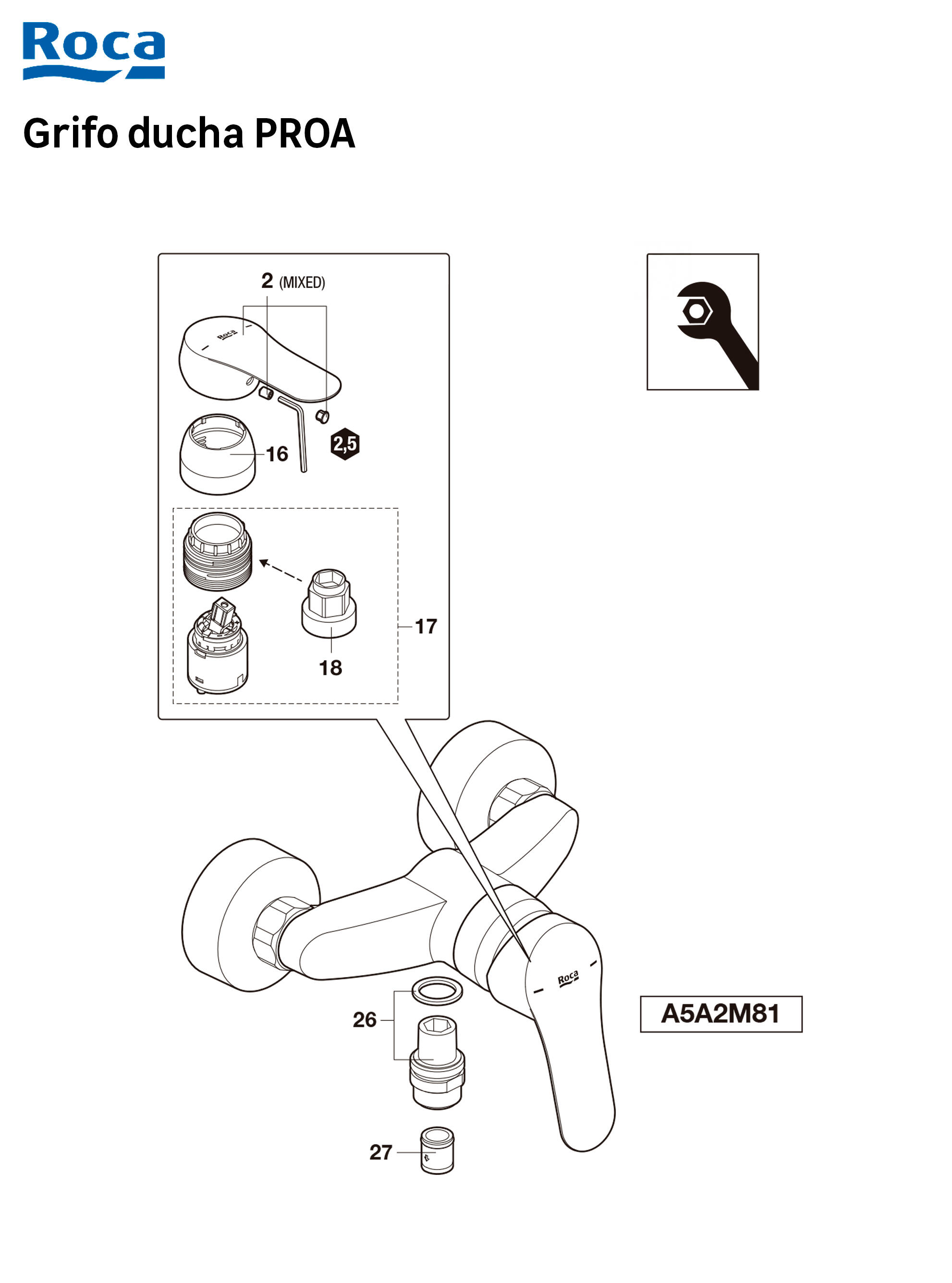 Grifo de ducha monomando ROCA Proa cromo brillo Antical Latón - 9
