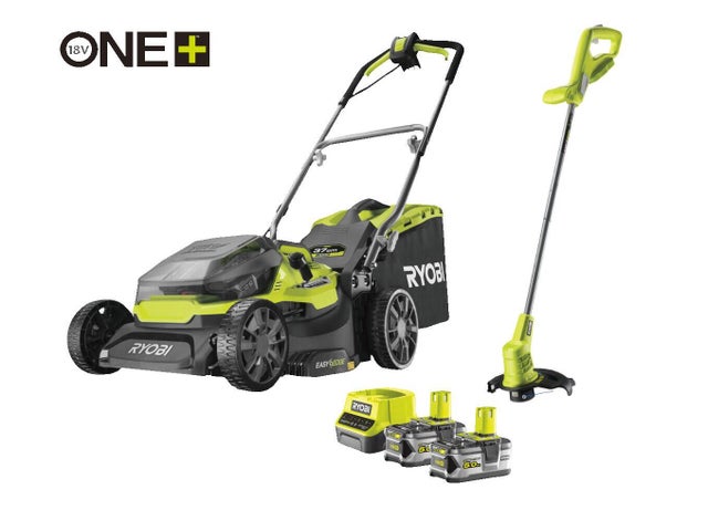 Pack tondeuse+coupe bordure RYOBI One+, 2x18V, l.37cm, 2 batteries 5Ah