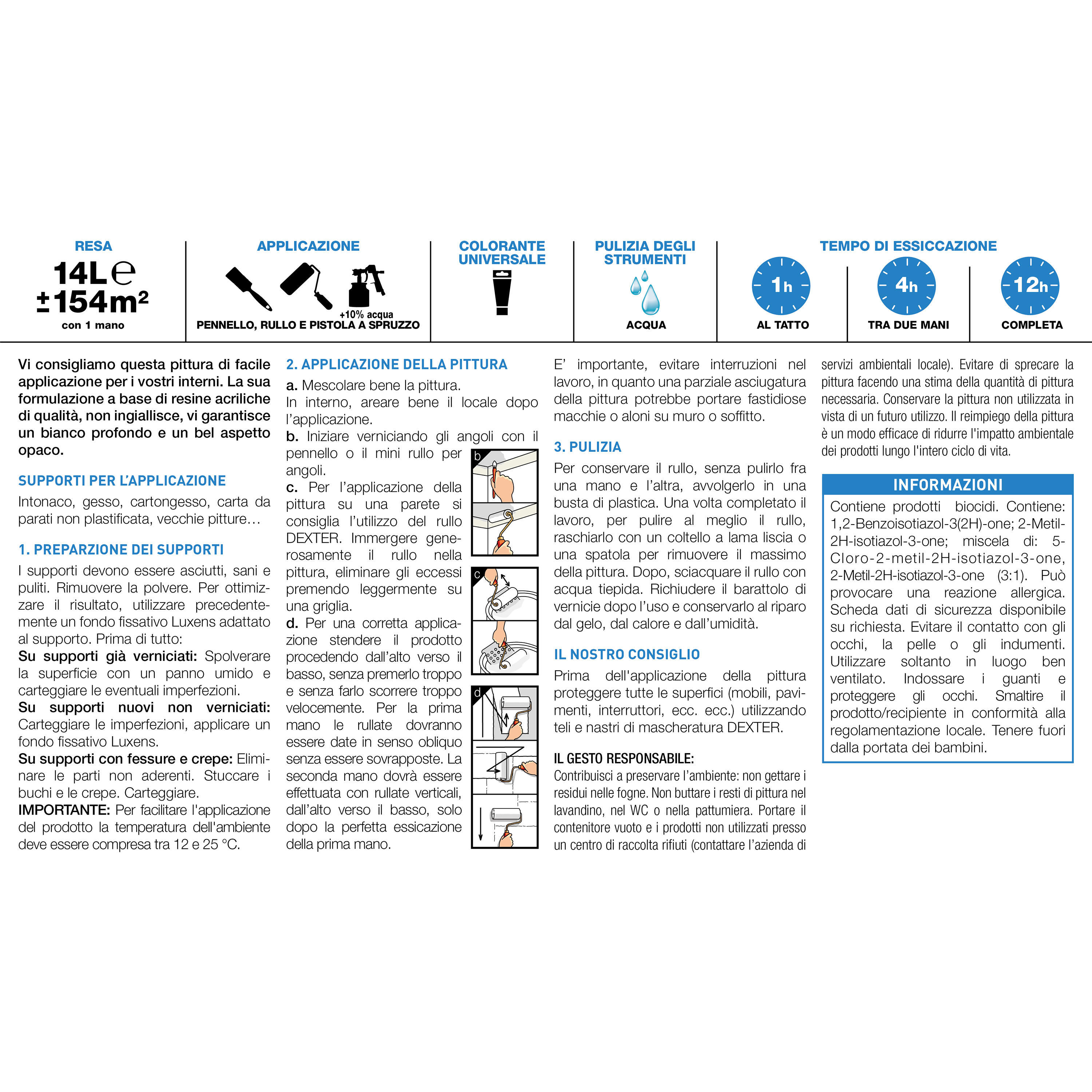 Pittura per interni per parete e soffitto lavabile, LUXENS Tutti gli Ambienti bianco opaco, 14 L - 8