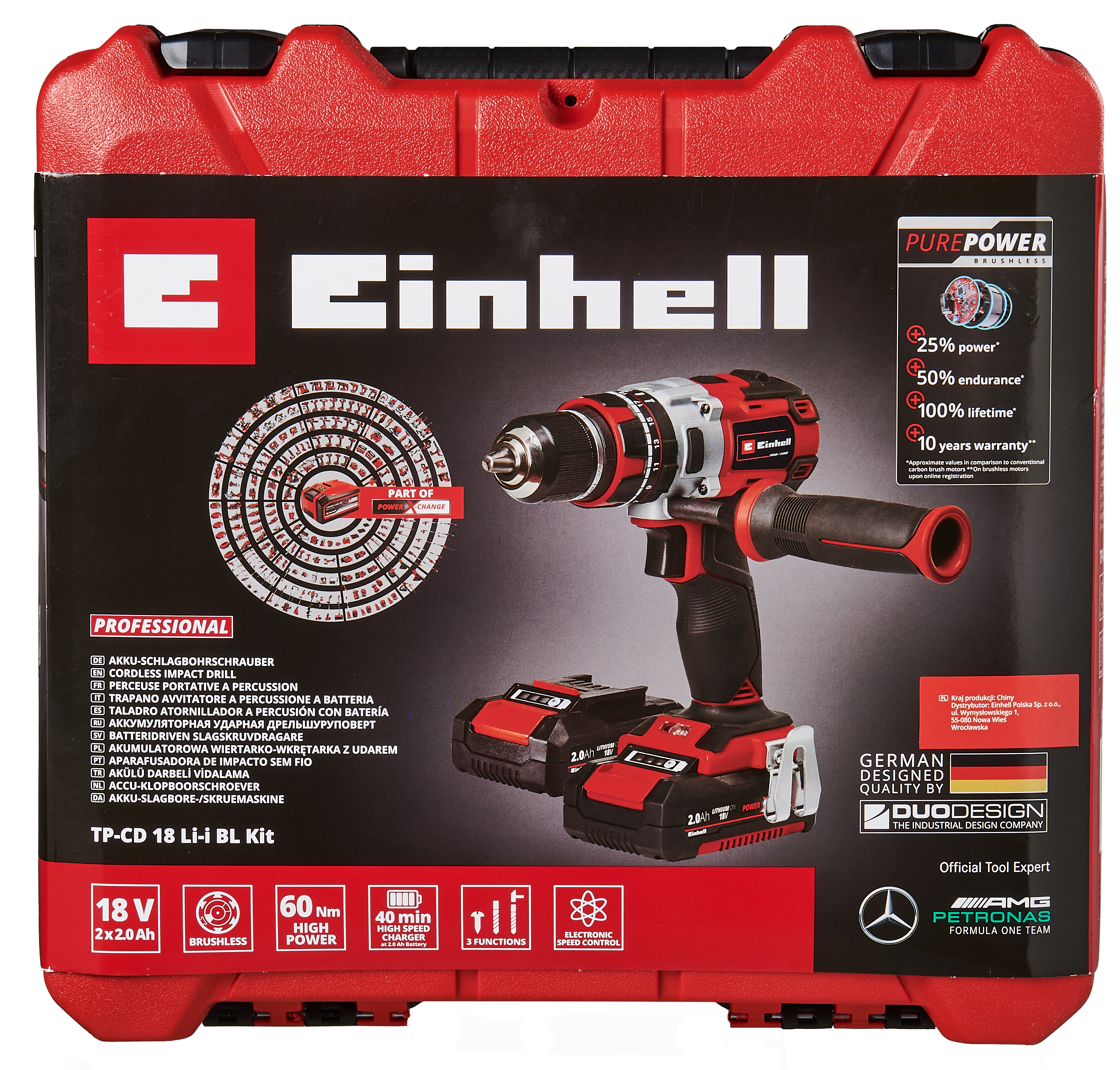 Wiertarko-wkrętarka akumulatorowa z udarem bezszczotkowa 18V 60NM 2 baterie Li-ion 2.0AH i ładowarka EINHELL - 3