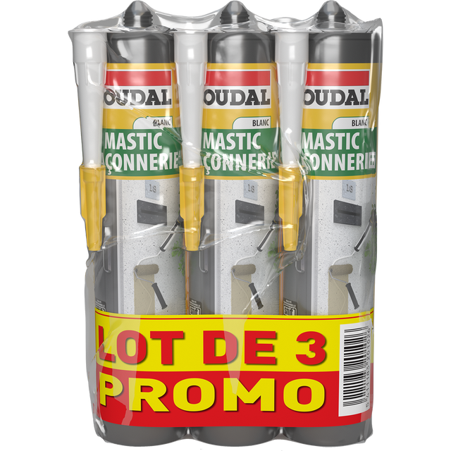 Lot de 3 mastic SOUDAL, blanc, 840 ml