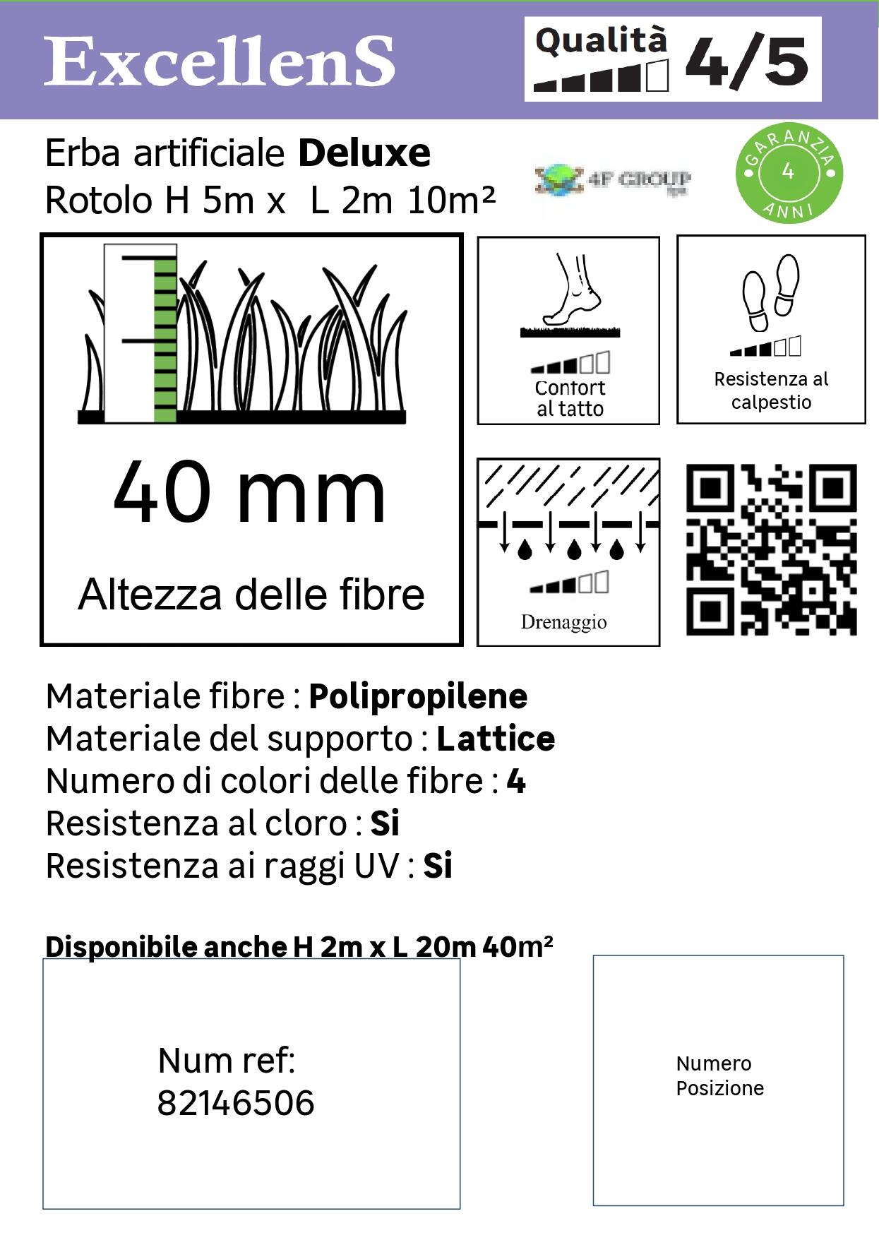 Rotolo di erba sintetica Sp 40 mm drenante e resistente ai raggi UV 5 x 2 m, 10 m² 4F GROUP Deluxe - 9