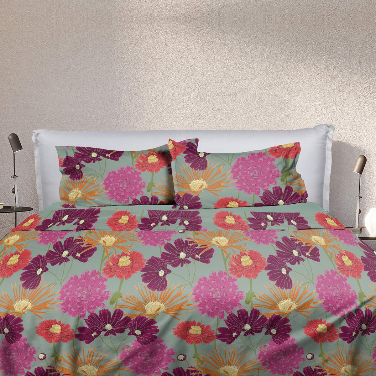 Set di lenzuola matrimoniali ANTIBES-A250/265-COMPLET fantasia floreale multicolore in cotone - 2