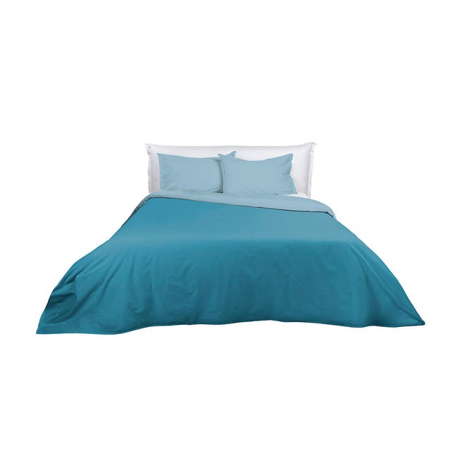 Copripiumone doppio Bice bicè chambray-petrolio in cotone 200 x 255 cm