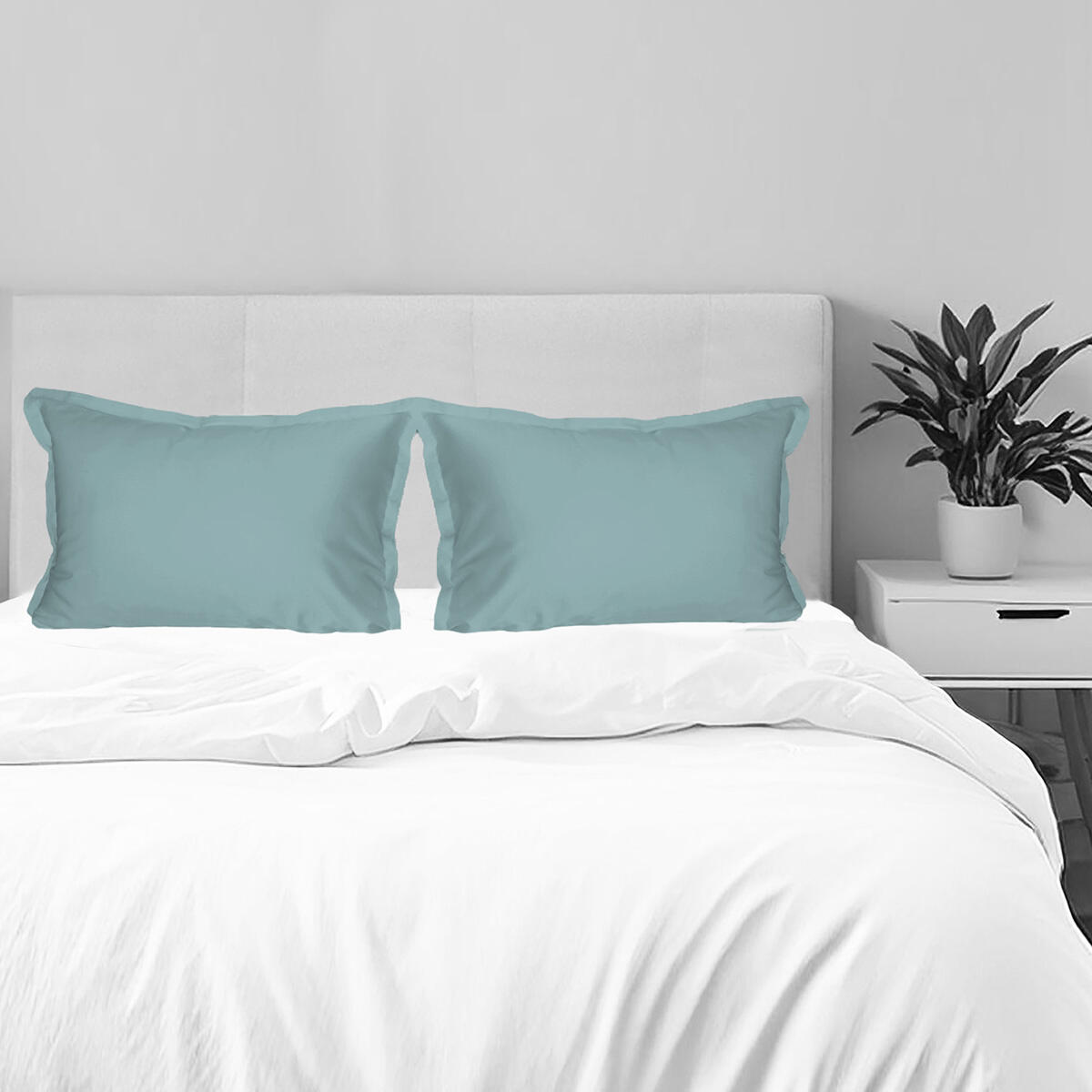 Set Di 2 Federe Per Cuscini 30x50 Cm Con Foglie D'Ulivo, Bianco E Verde, Morbide Con Cerniera Nascosta