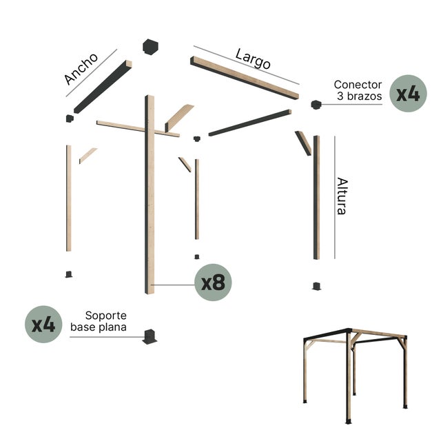 Poste rectangular de madera 7 x 7 x 300 cm natural JARDINCOM DESIGN SL