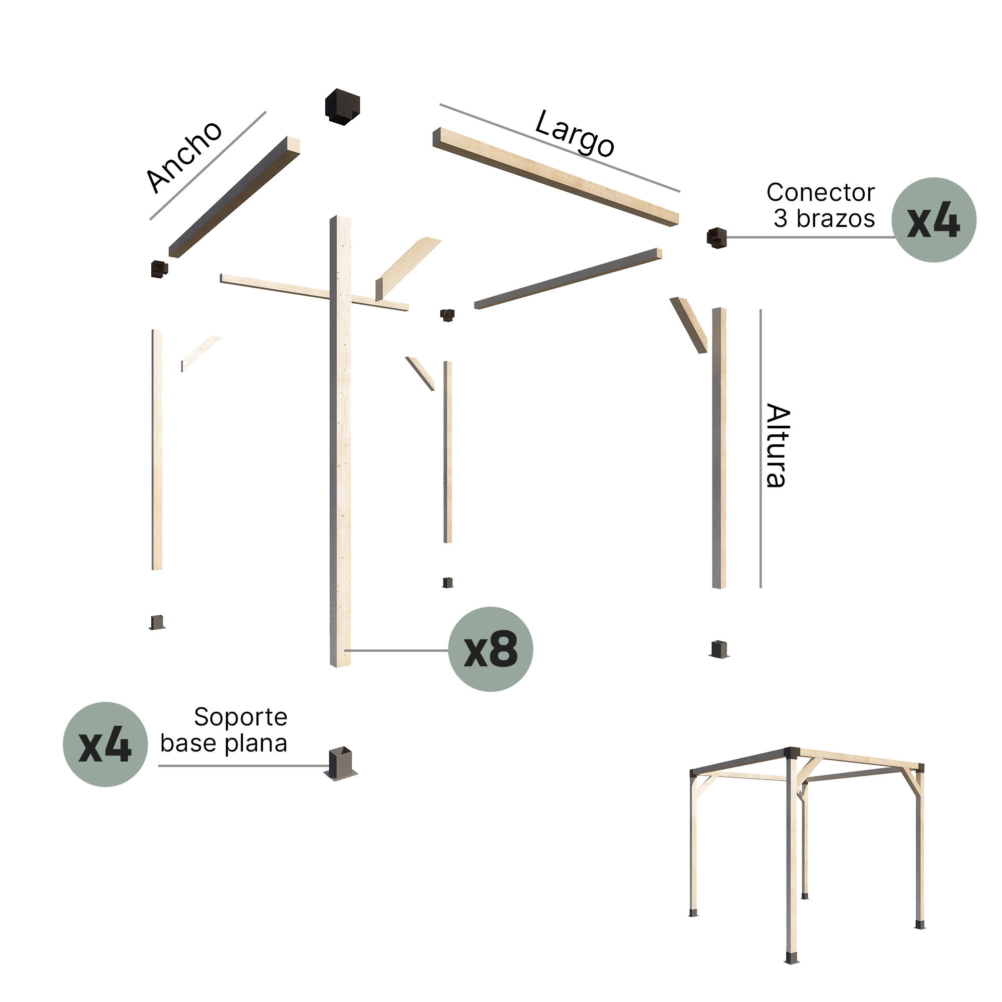 Conector para pergola negro 3 brazos - 8