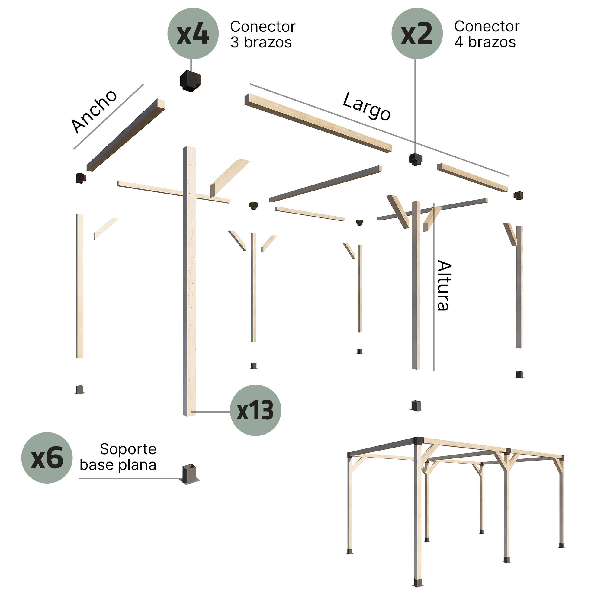 Conector para pergola negro 3 brazos - 7
