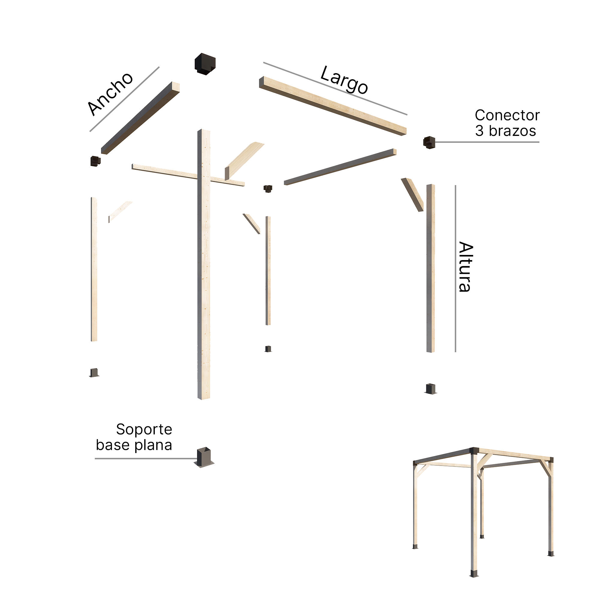 Conector para pergola negro 3 brazos - 6