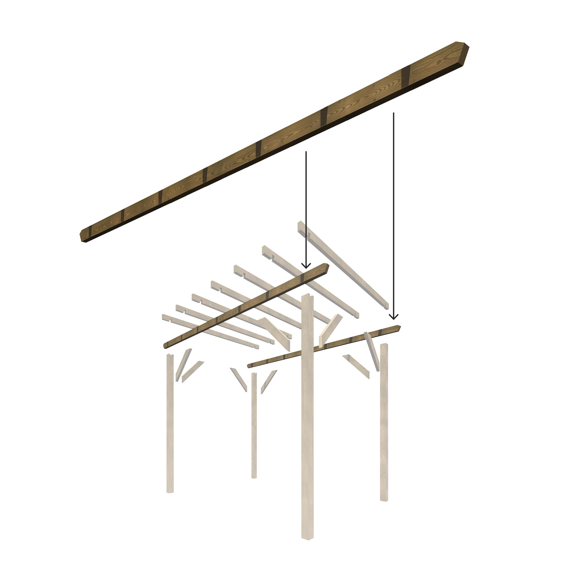 Travesaño de madera maciza mecanizado de 9x4x360 cm para pérgola ...