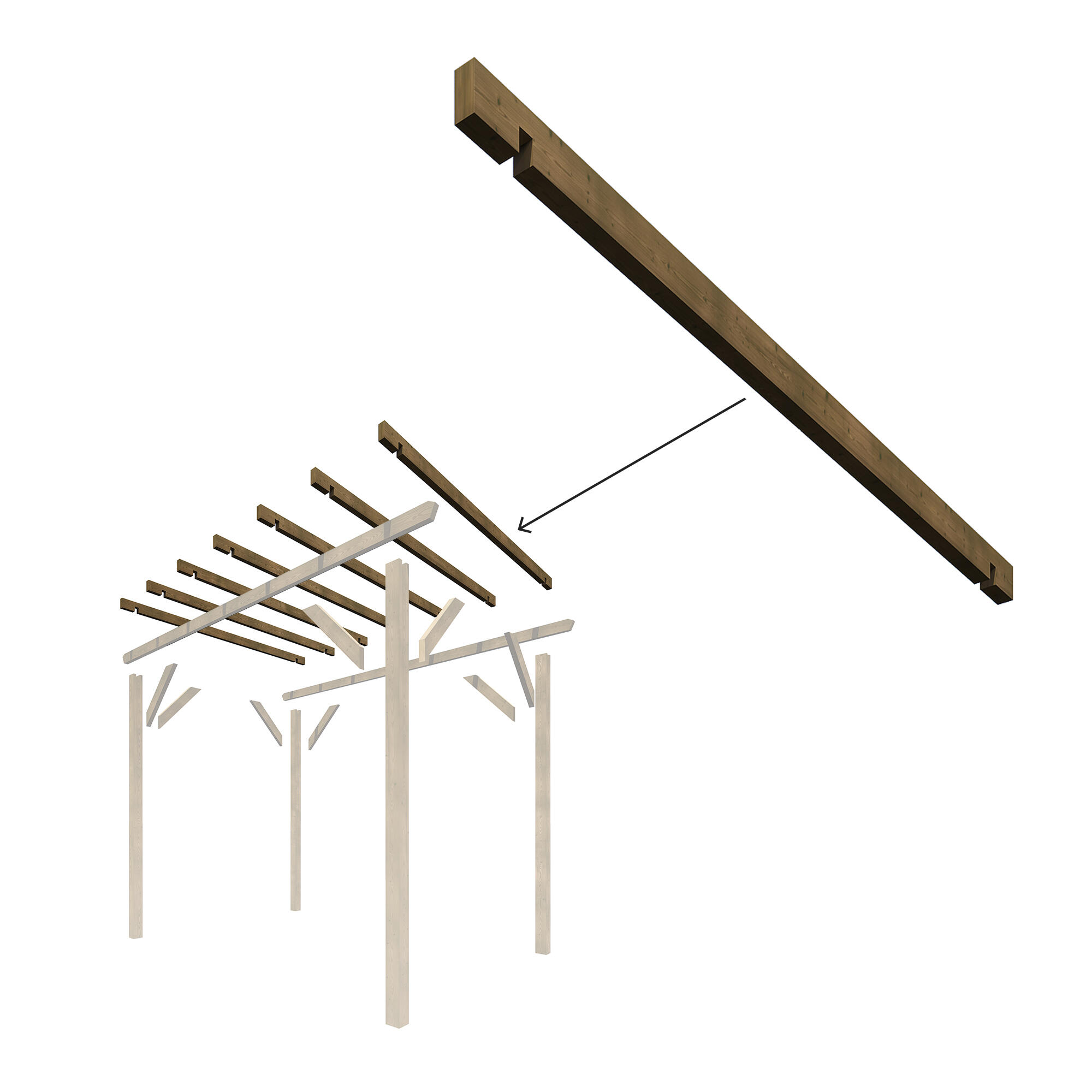 Travesaño de madera maciza 9x4x240 cm para pérgola