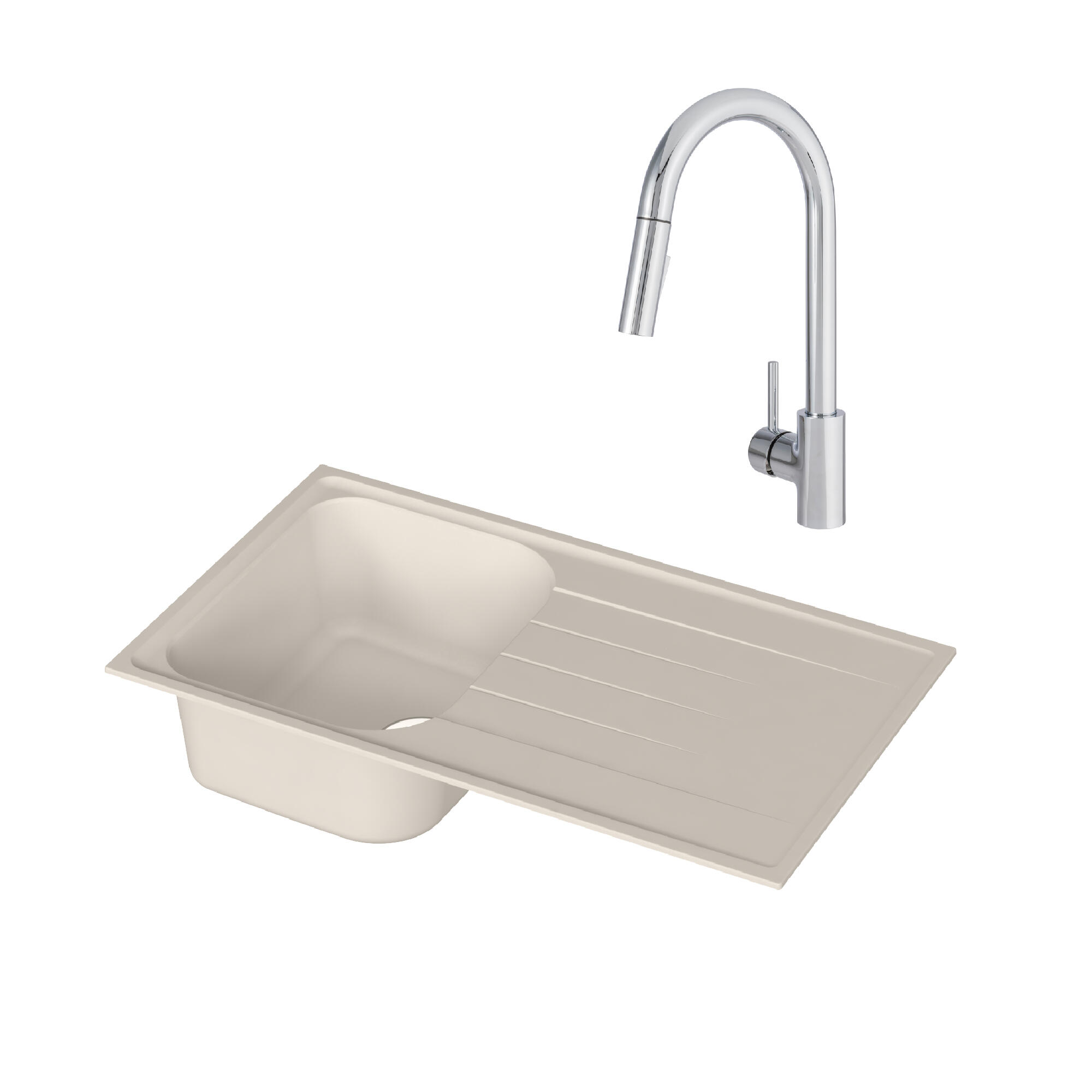 Conjunto fregadero escurridor elbe blanco y grifo de cocina delinia lilly acero cepillado