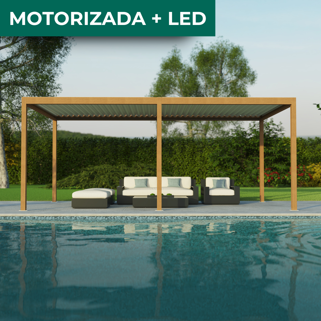 Pérgola de aluminio caleta marrón de 308x606 cm