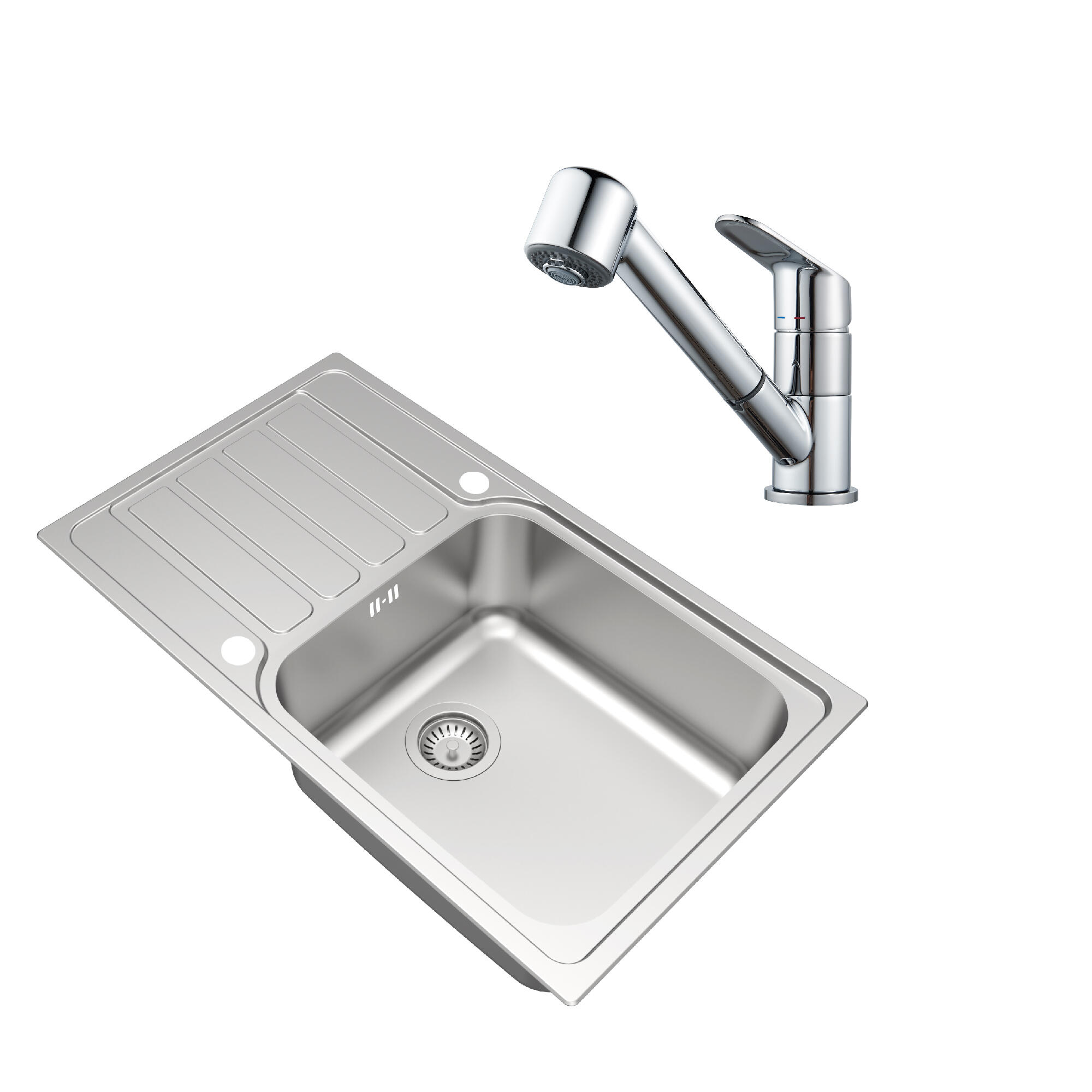 Conjunto fregadero escurridor huron y grifo de cocina extraible delinia kemi cromo